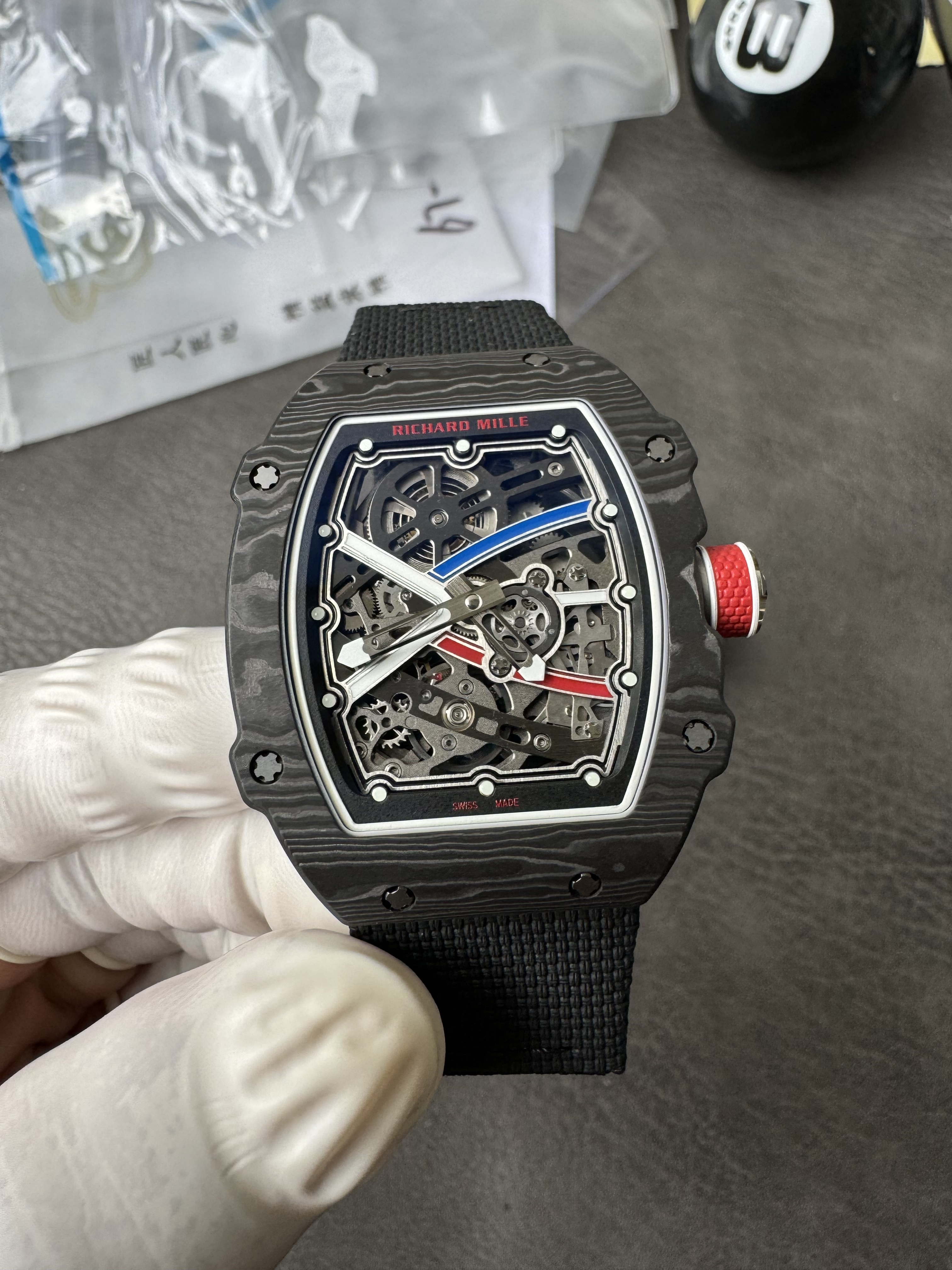 Super Clone Richard Mille RM 67-02 France Edition Ultra-Thin Carbon Skeleton Watch