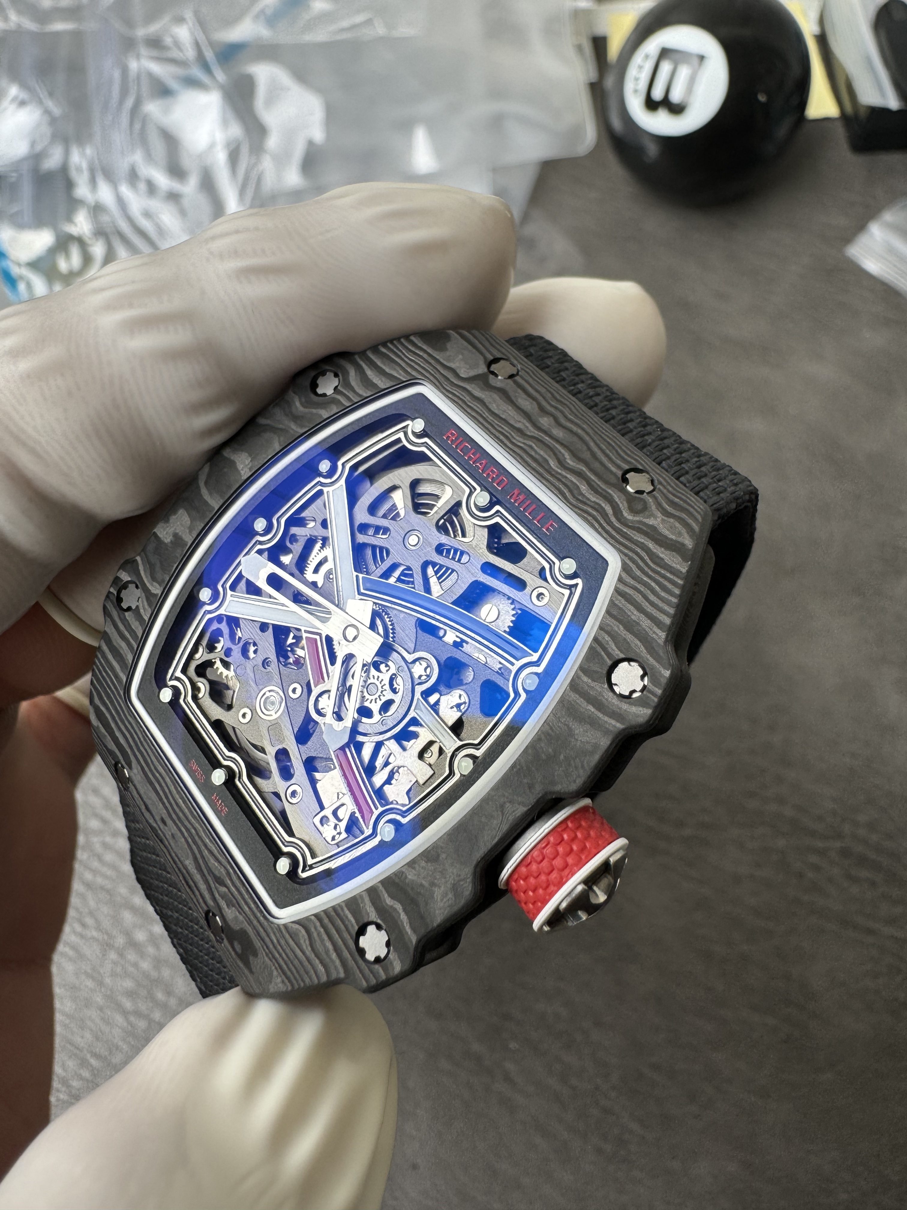 Super Clone Richard Mille RM 67-02 France Edition Ultra-Thin Carbon Skeleton Watch