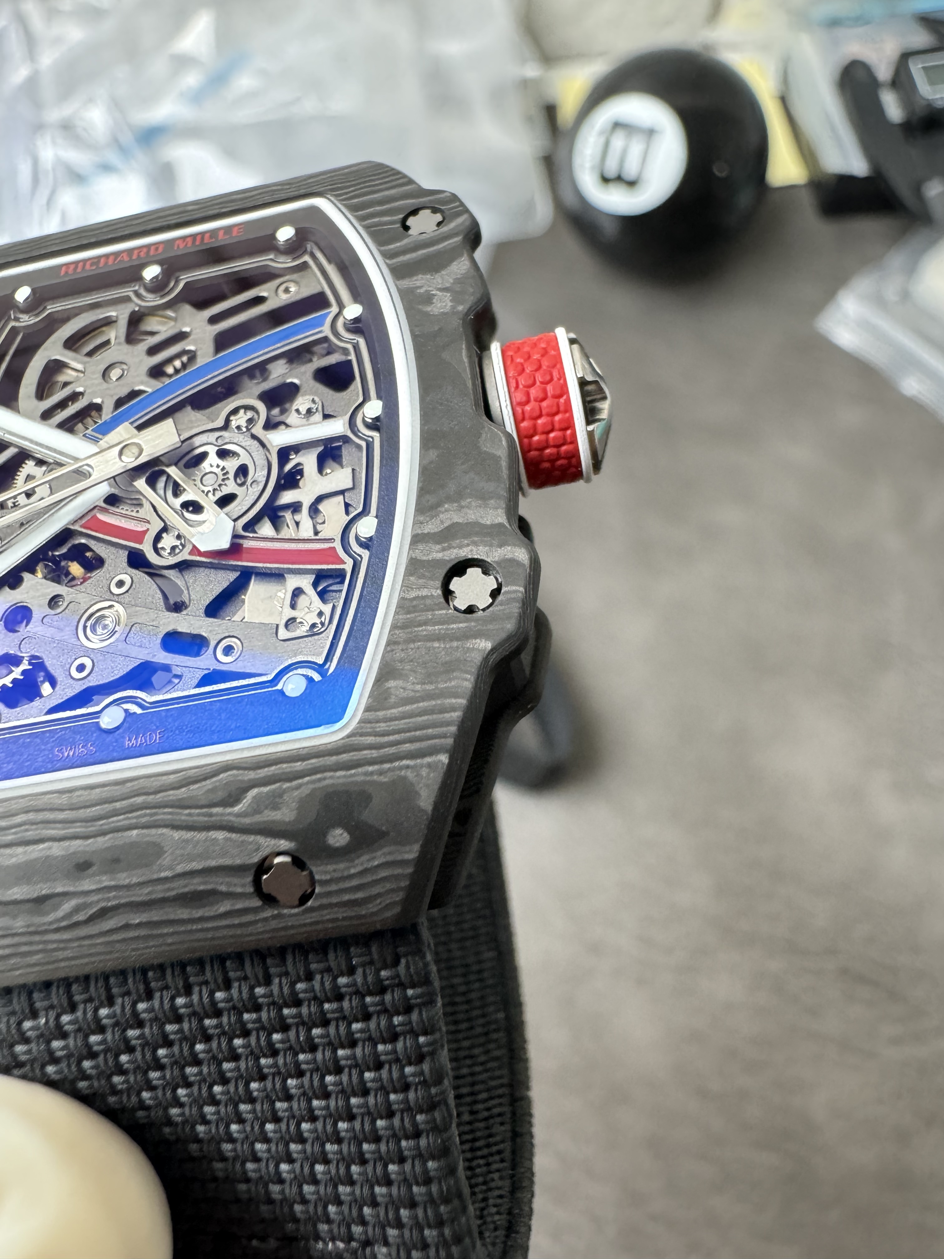 Super Clone Richard Mille RM 67-02 France Edition Ultra-Thin Carbon Skeleton Watch