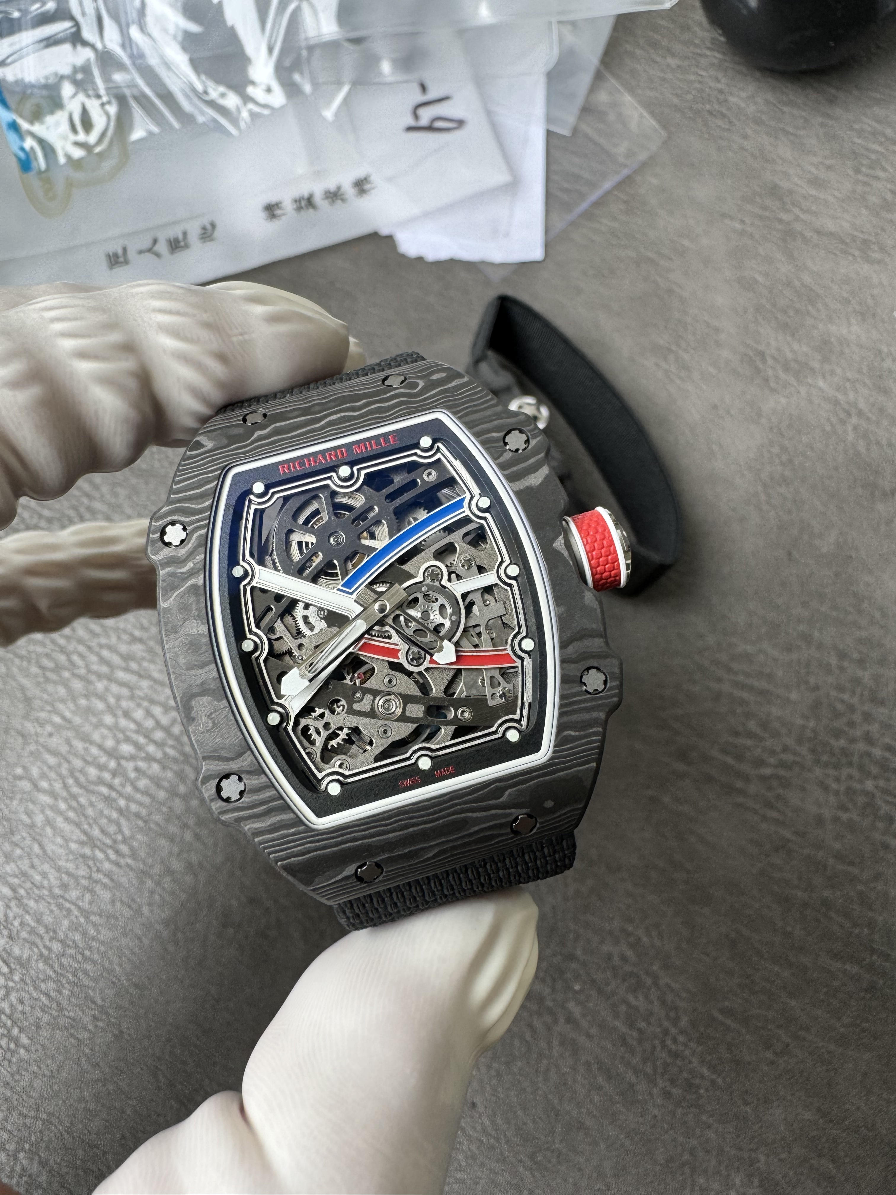 Super Clone Richard Mille RM 67-02 France Edition Ultra-Thin Carbon Skeleton Watch