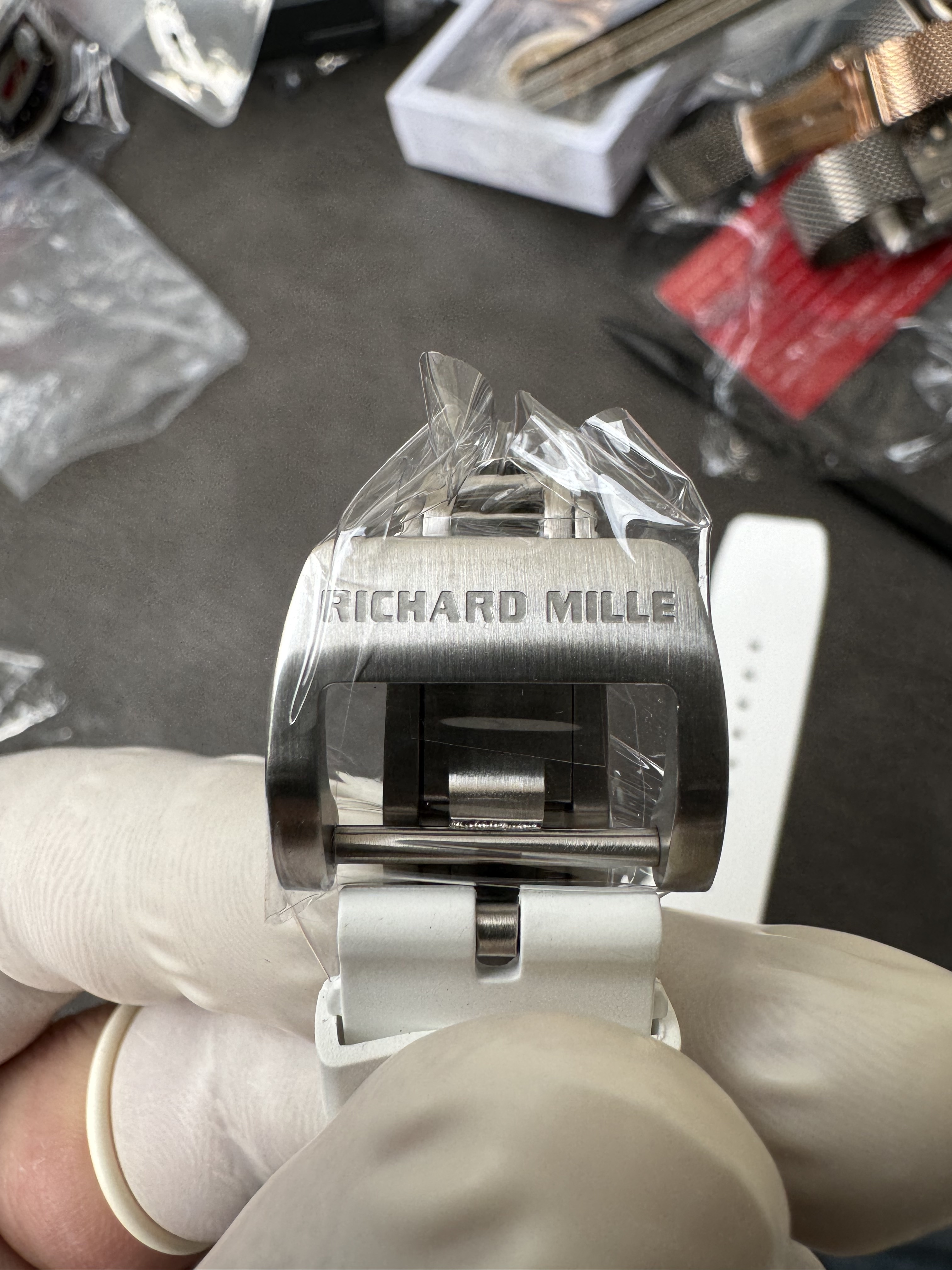 Super Clone Richard Mille RM 07-01 Ladies Watch White Ceramic Case with Pink Inner Ring & Full Diamond Bridge