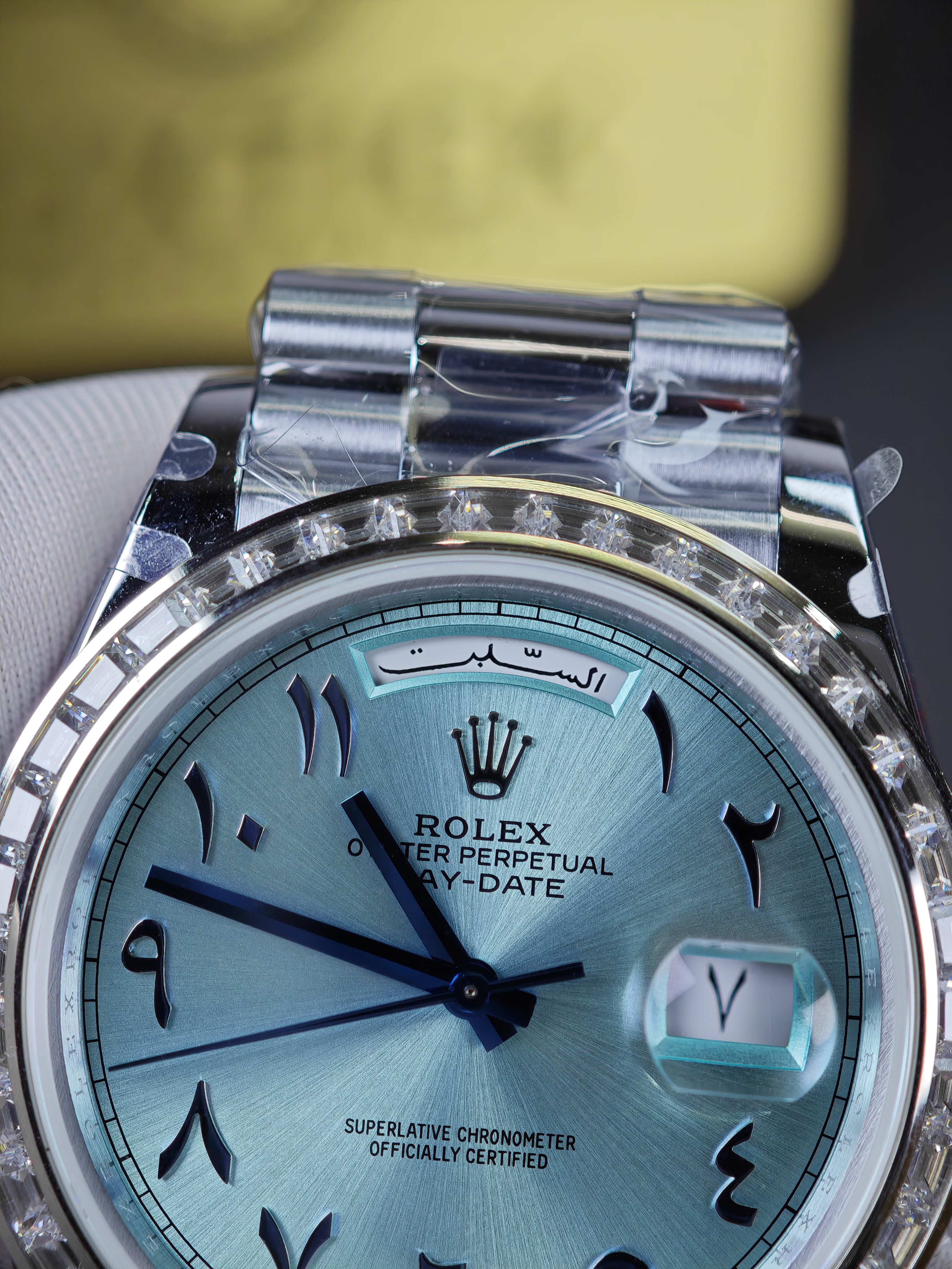 Rolex Day-Date 228396TBR Ice Blue Arabic Dial Diamond Bezel (40mm) Super Clone
