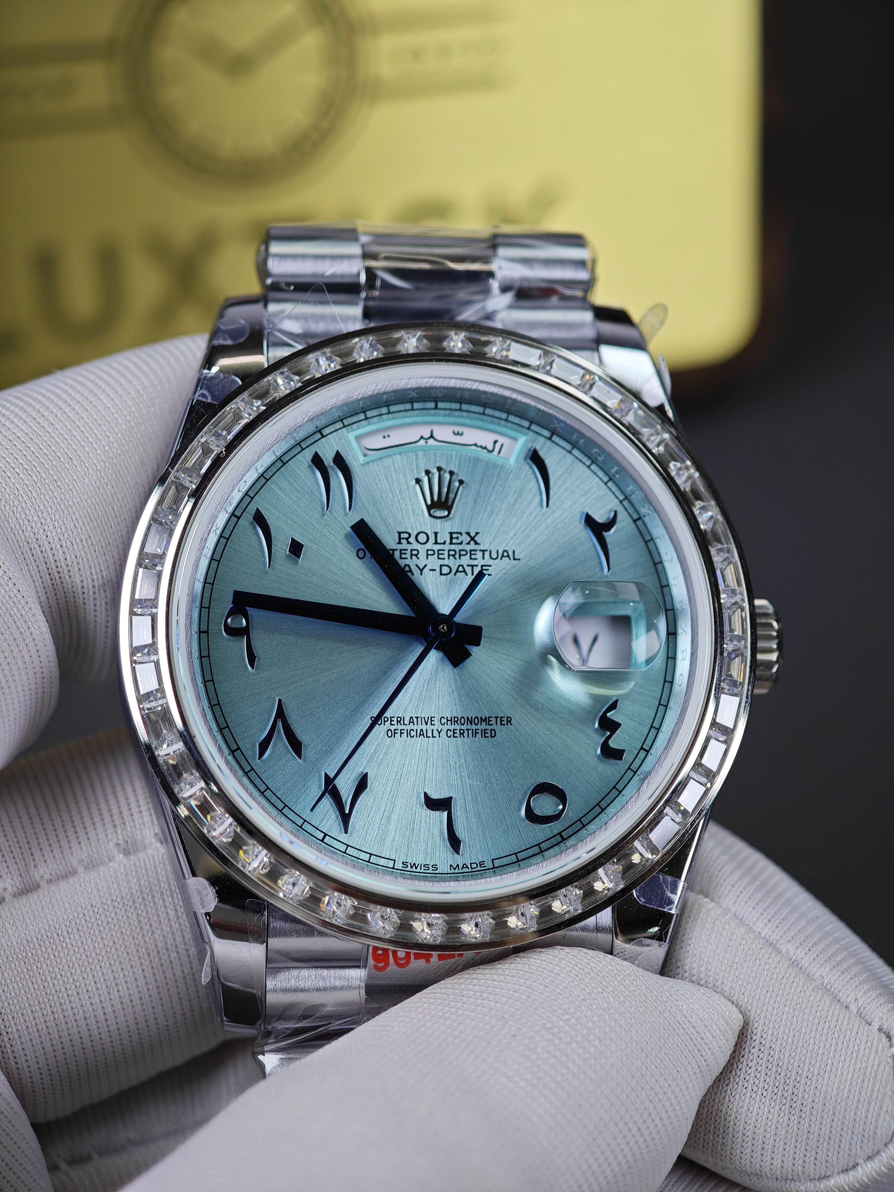 Rolex Day-Date 228396TBR Ice Blue Arabic Dial Diamond Bezel (40mm) Super Clone