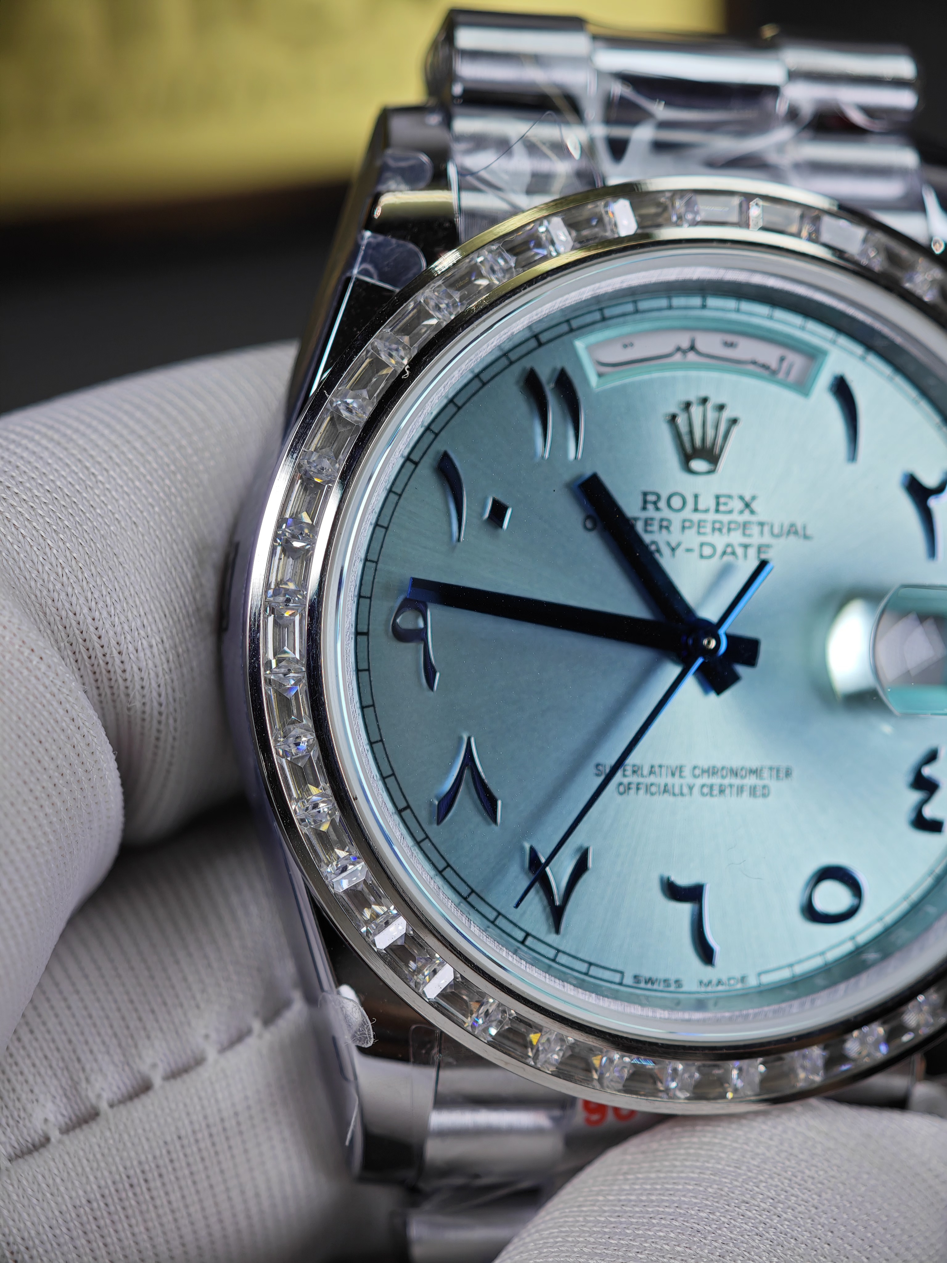 Rolex Day-Date 228396TBR Ice Blue Arabic Dial Diamond Bezel (40mm) Super Clone
