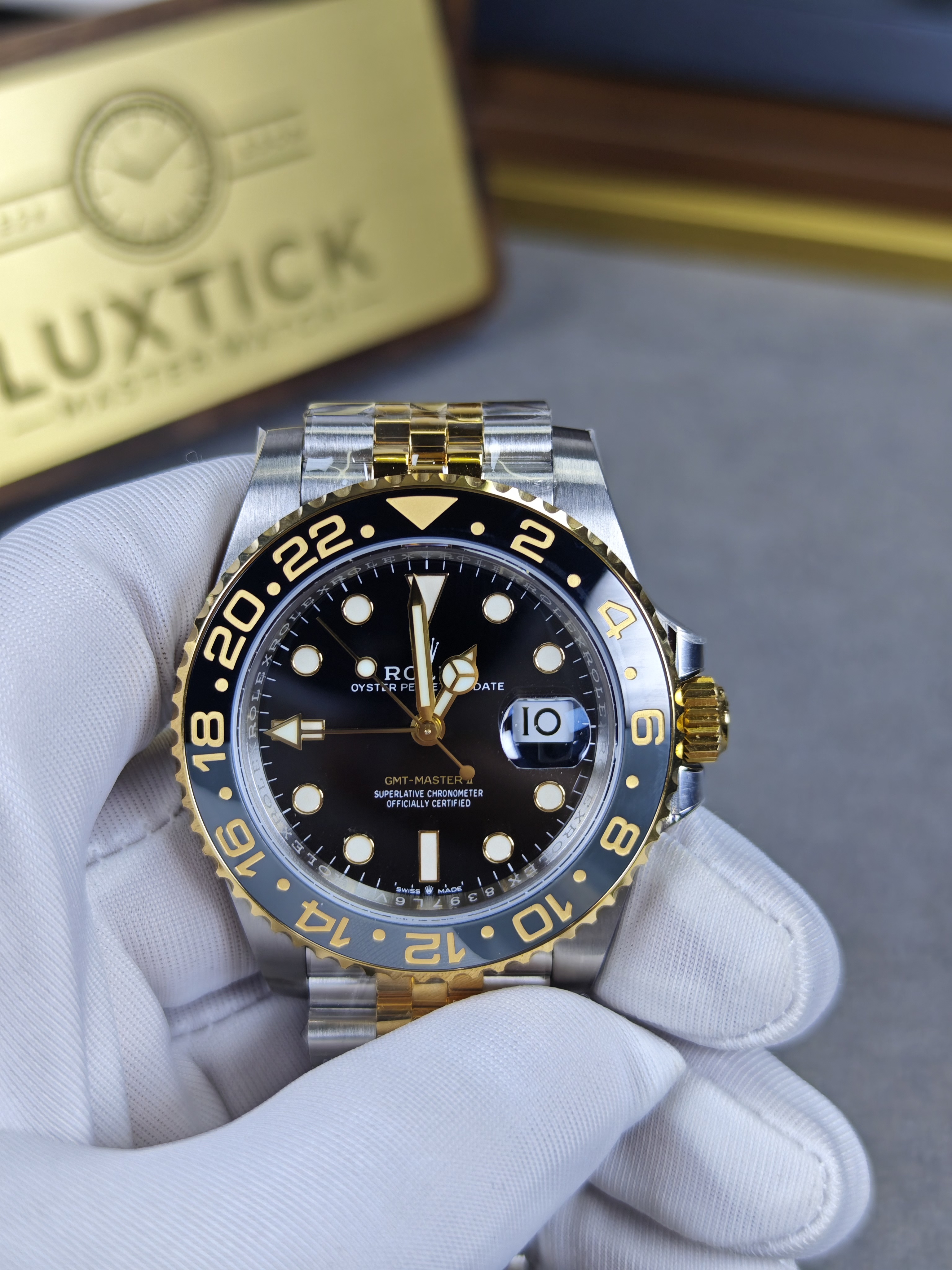 Rolex GMT Master II 126713 steel and gold Two-Tone with Black Dial on Jubilee (40mm) Super Clone