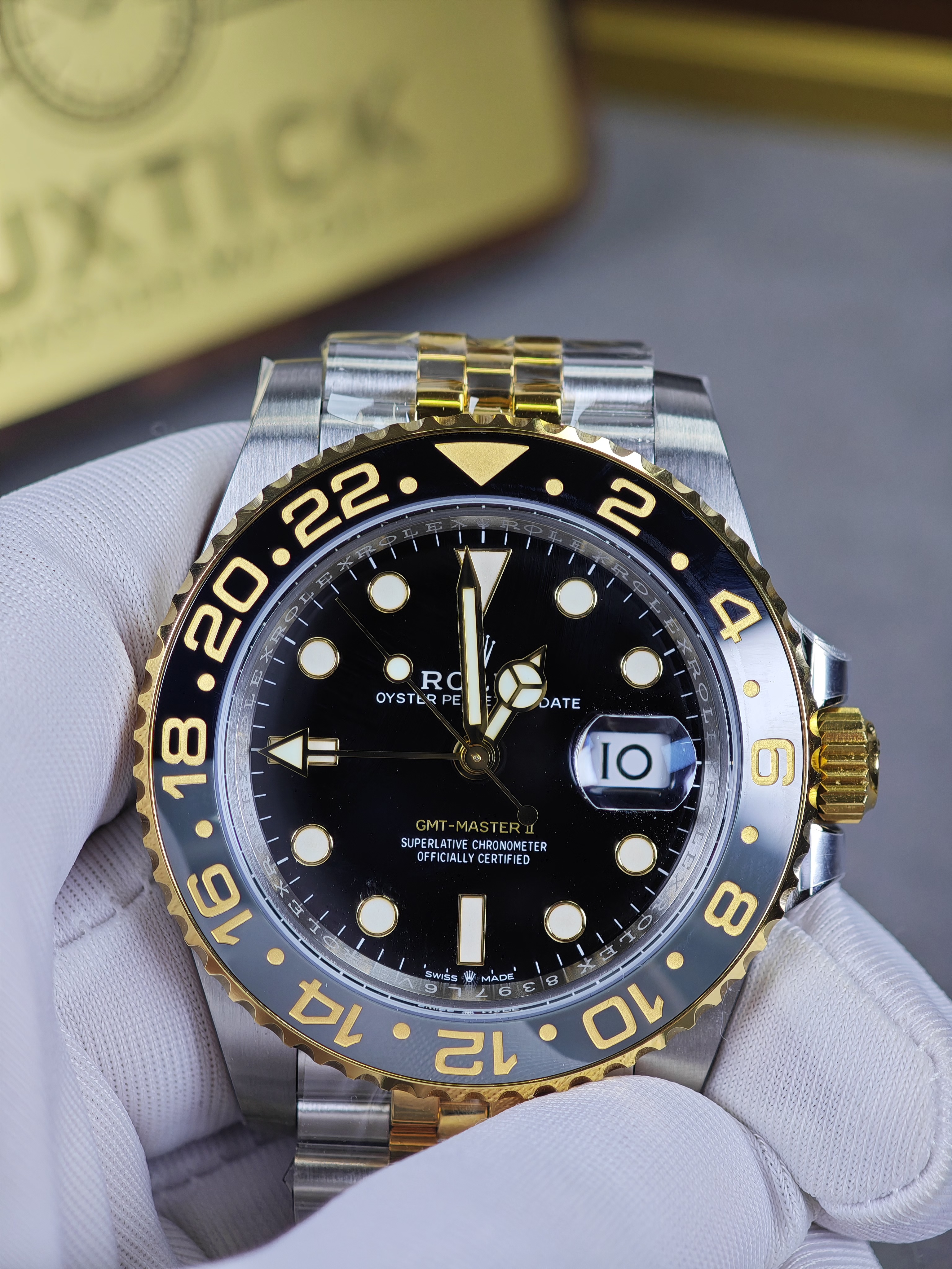 Rolex GMT Master II 126713 steel and gold Two-Tone with Black Dial on Jubilee (40mm) Super Clone