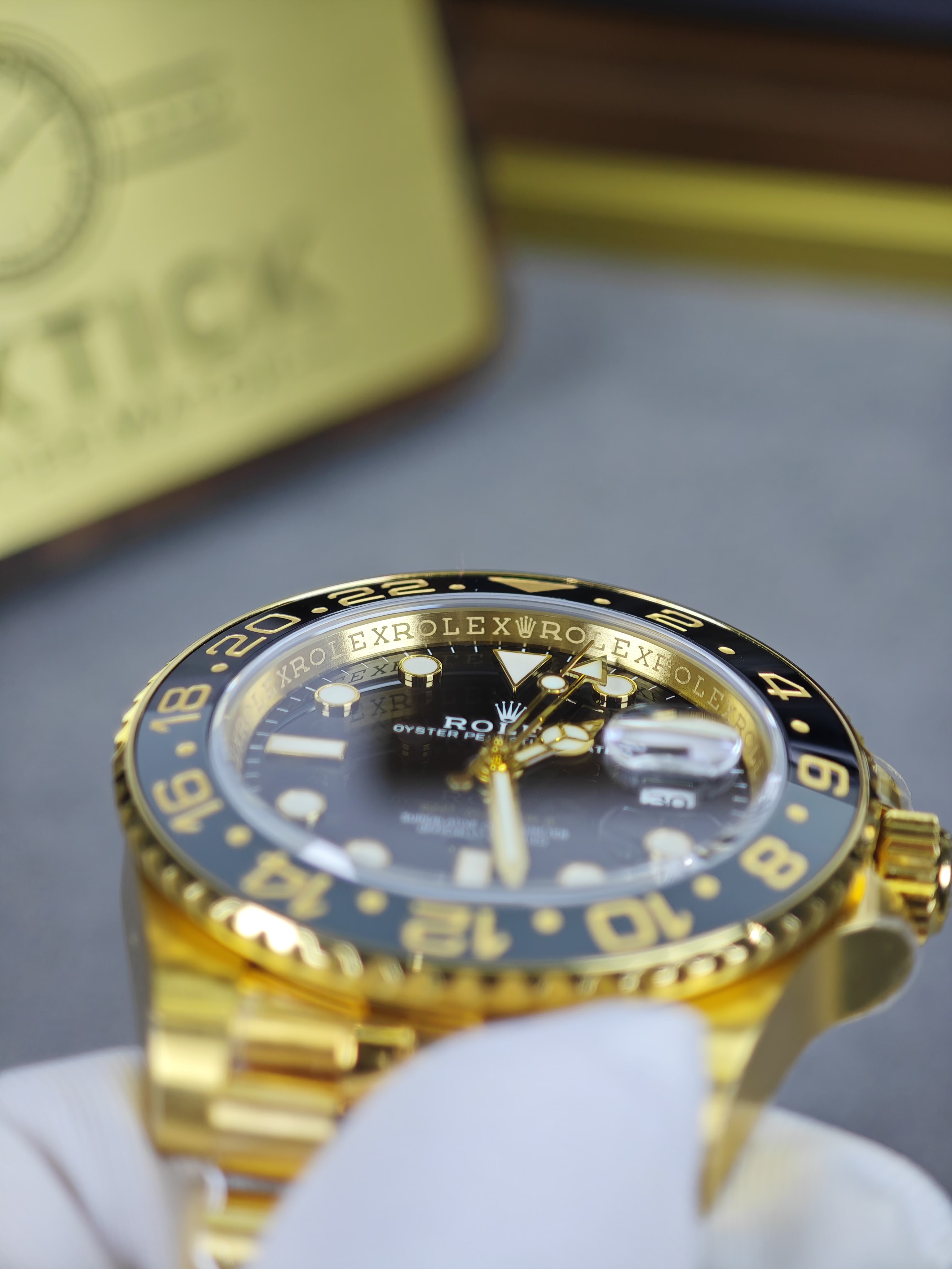 Rolex GMT Master II 126718grnr-0001 Full yellow gold with Black Dial on Jubilee (40mm) Super Clone