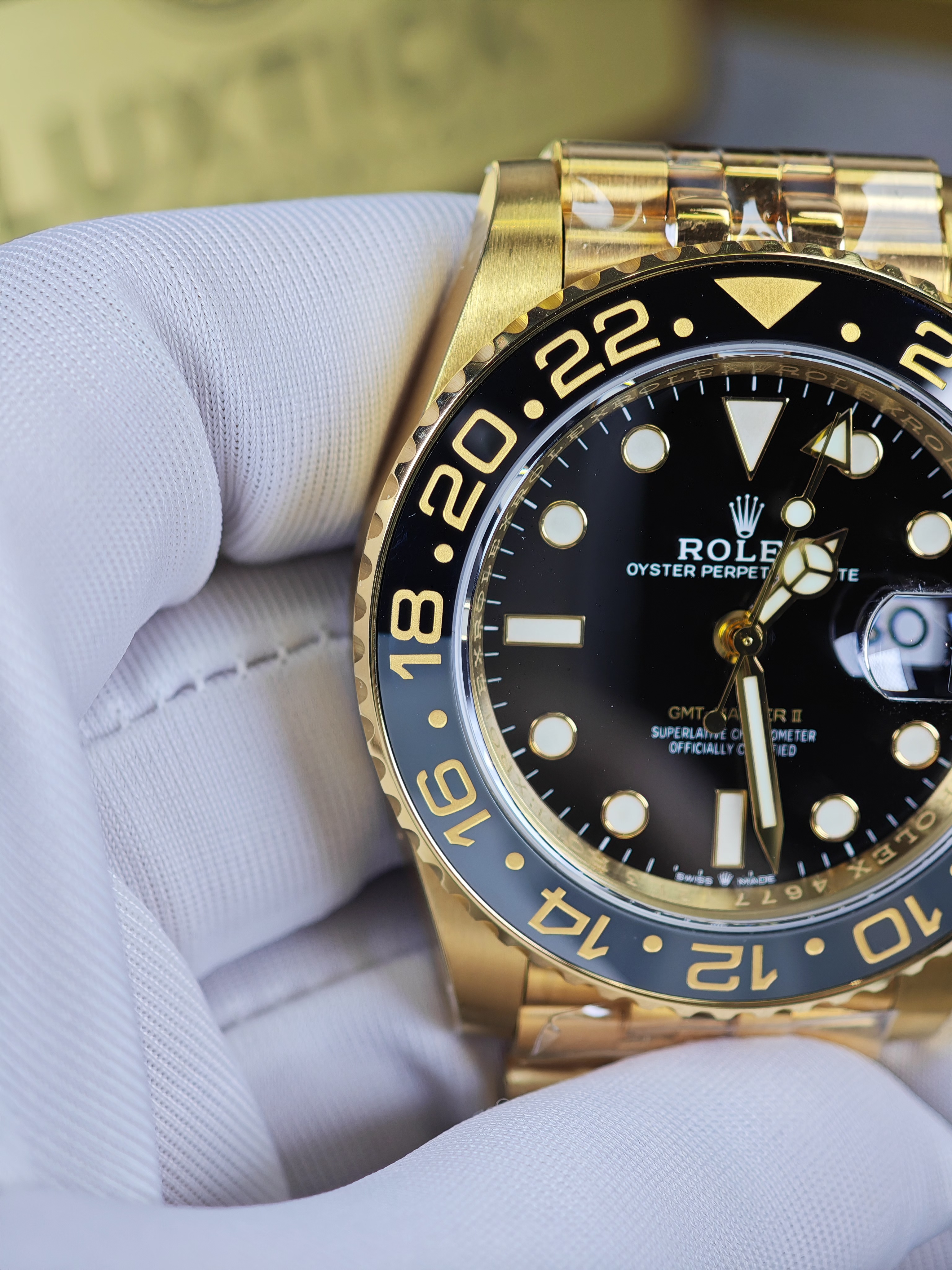 Rolex GMT Master II 126718grnr-0001 Full yellow gold with Black Dial on Jubilee (40mm) Super Clone