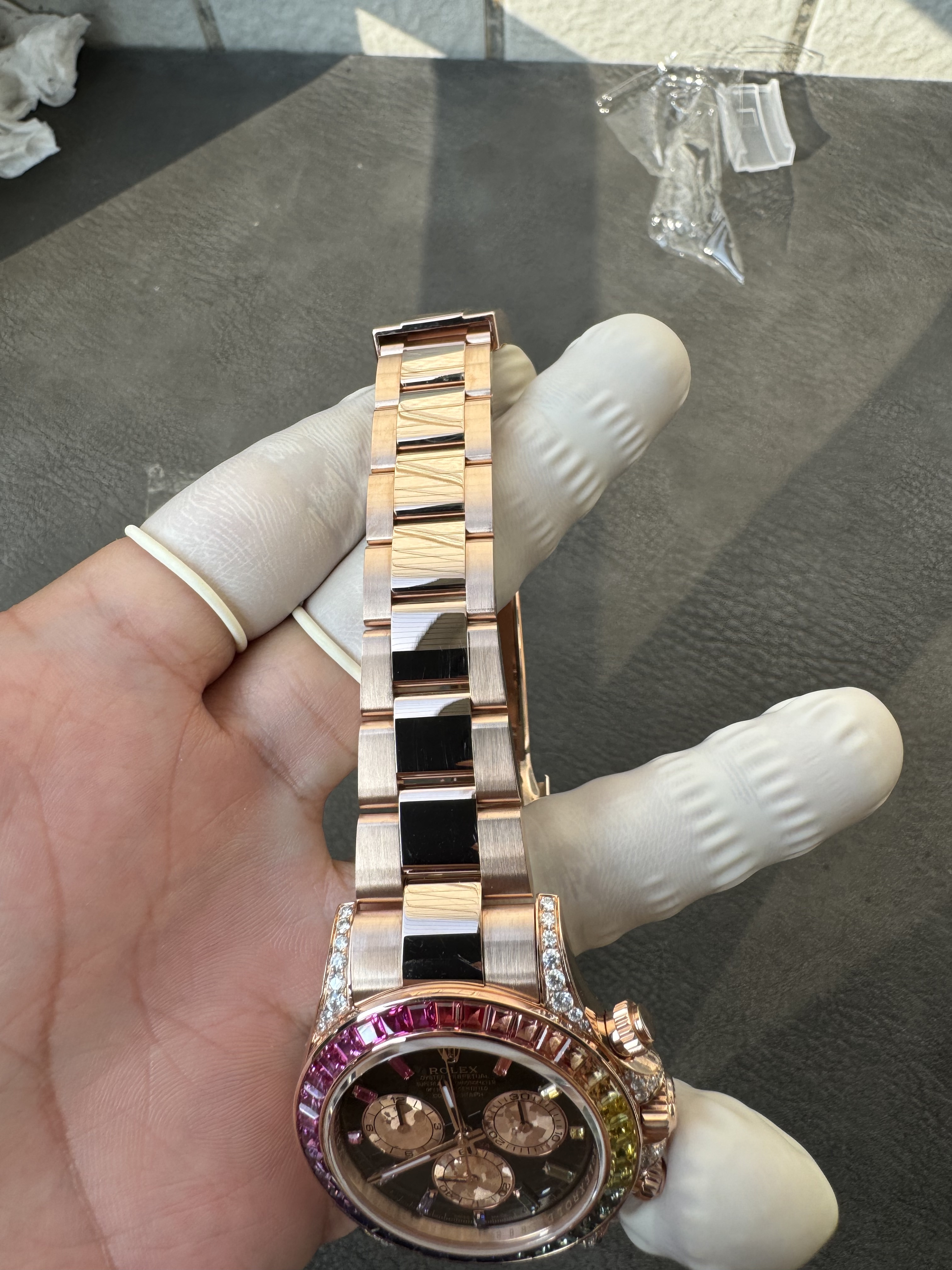 Super clone Rolex 1:1 Daytona black dial rainbow rose gold diamond