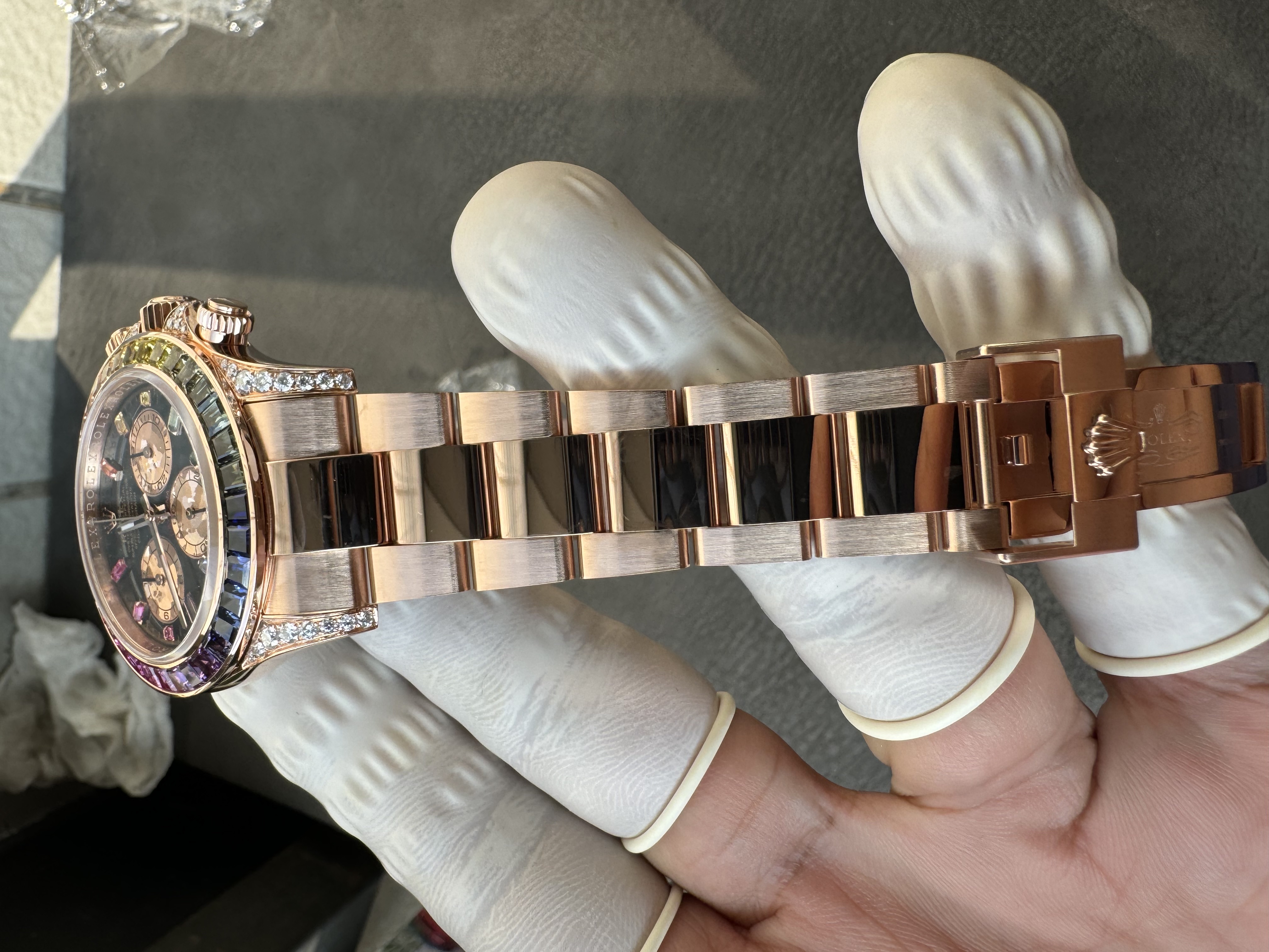 Super clone Rolex 1:1 Daytona black dial rainbow rose gold diamond