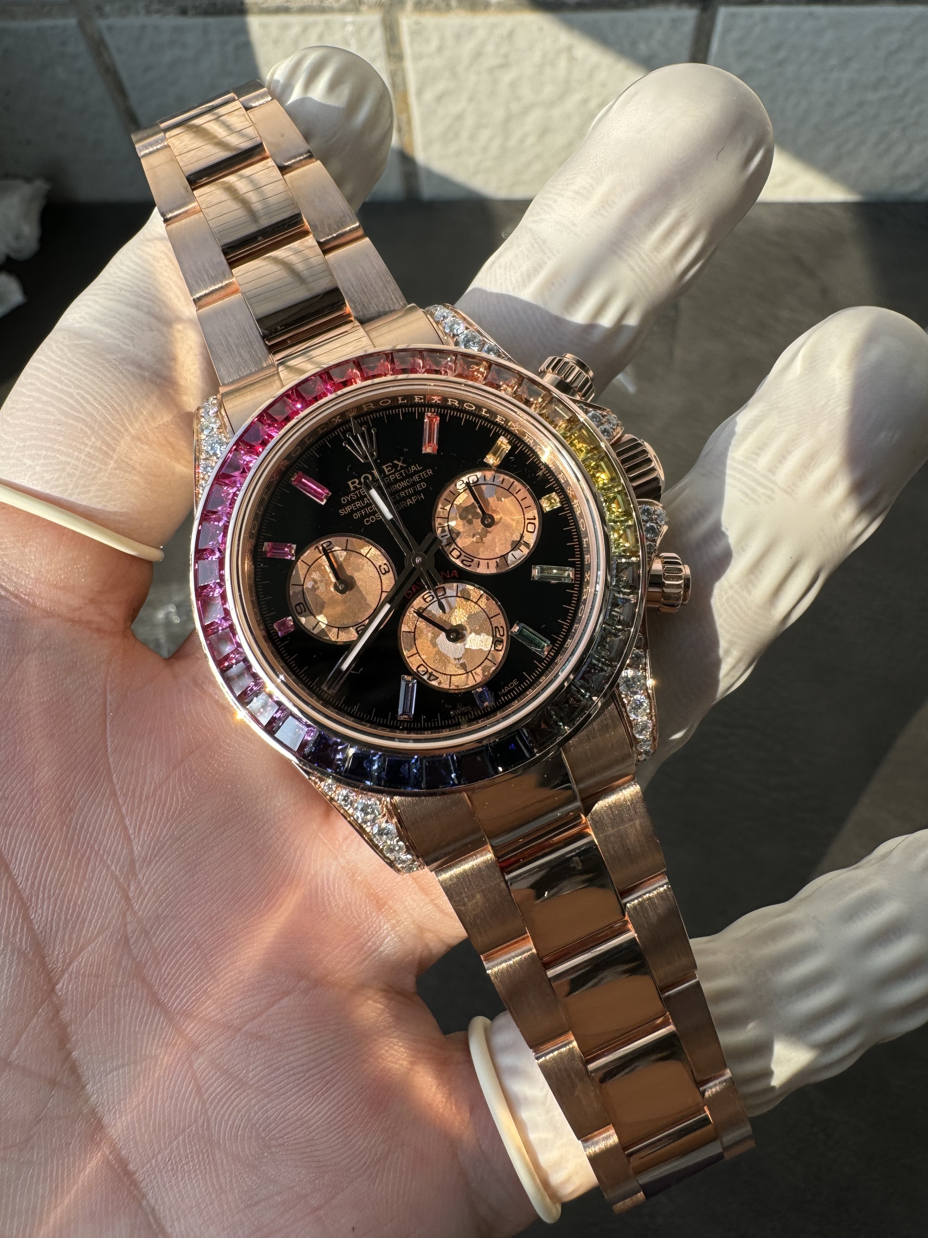 Super clone Rolex 1:1 Daytona black dial rainbow rose gold diamond