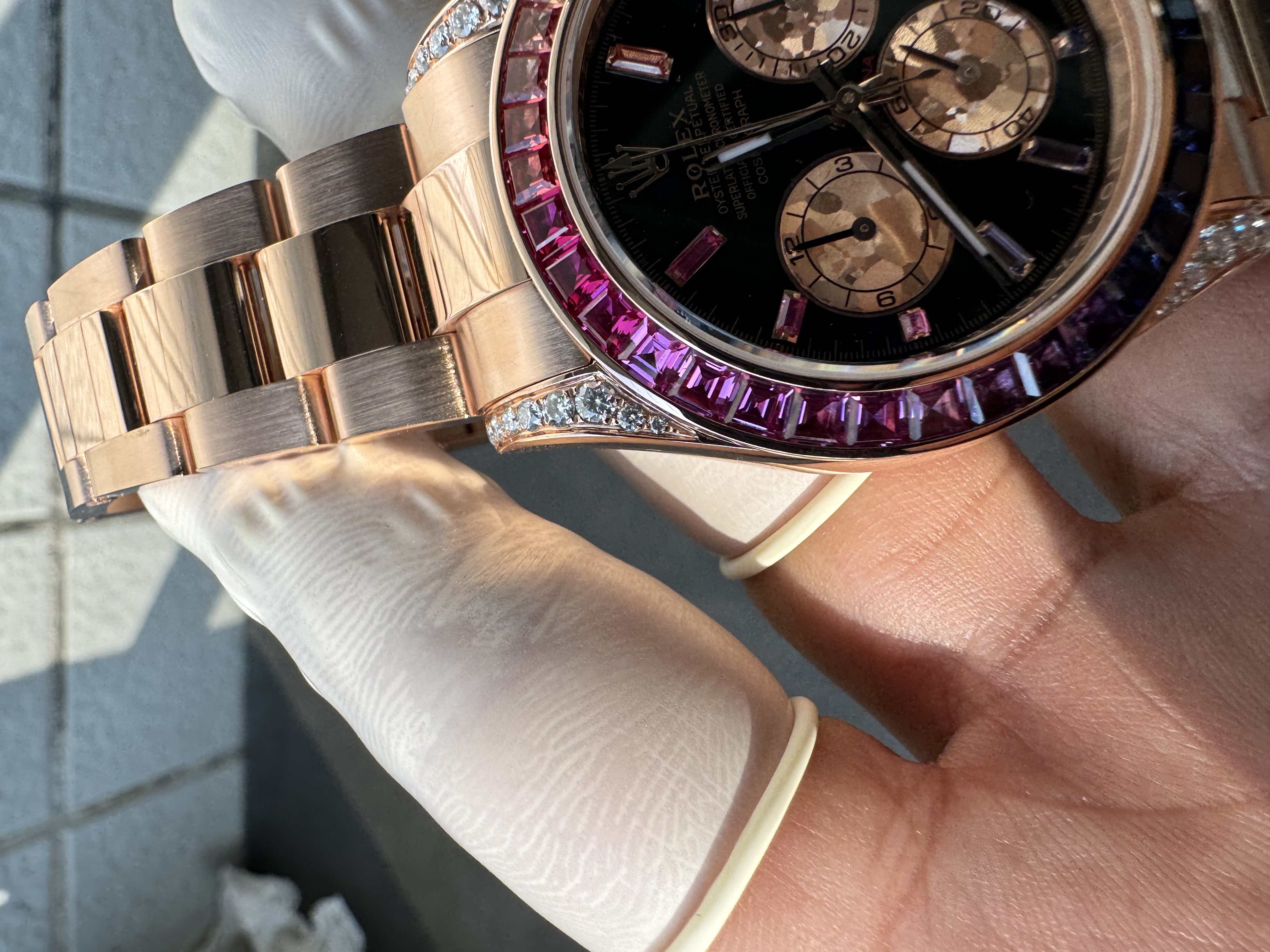 Super clone Rolex 1:1 Daytona black dial rainbow rose gold diamond