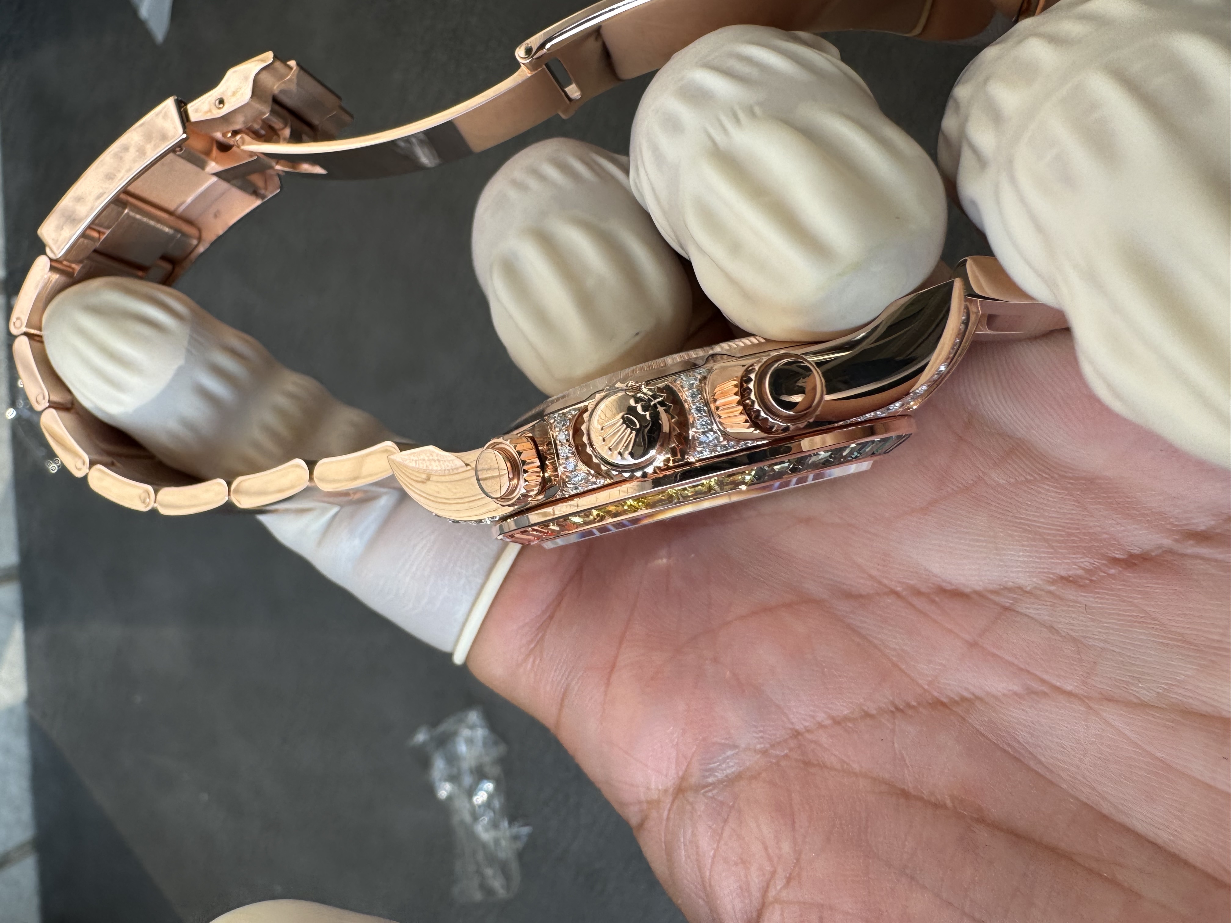 Super clone Rolex 1:1 Daytona black dial rainbow rose gold diamond