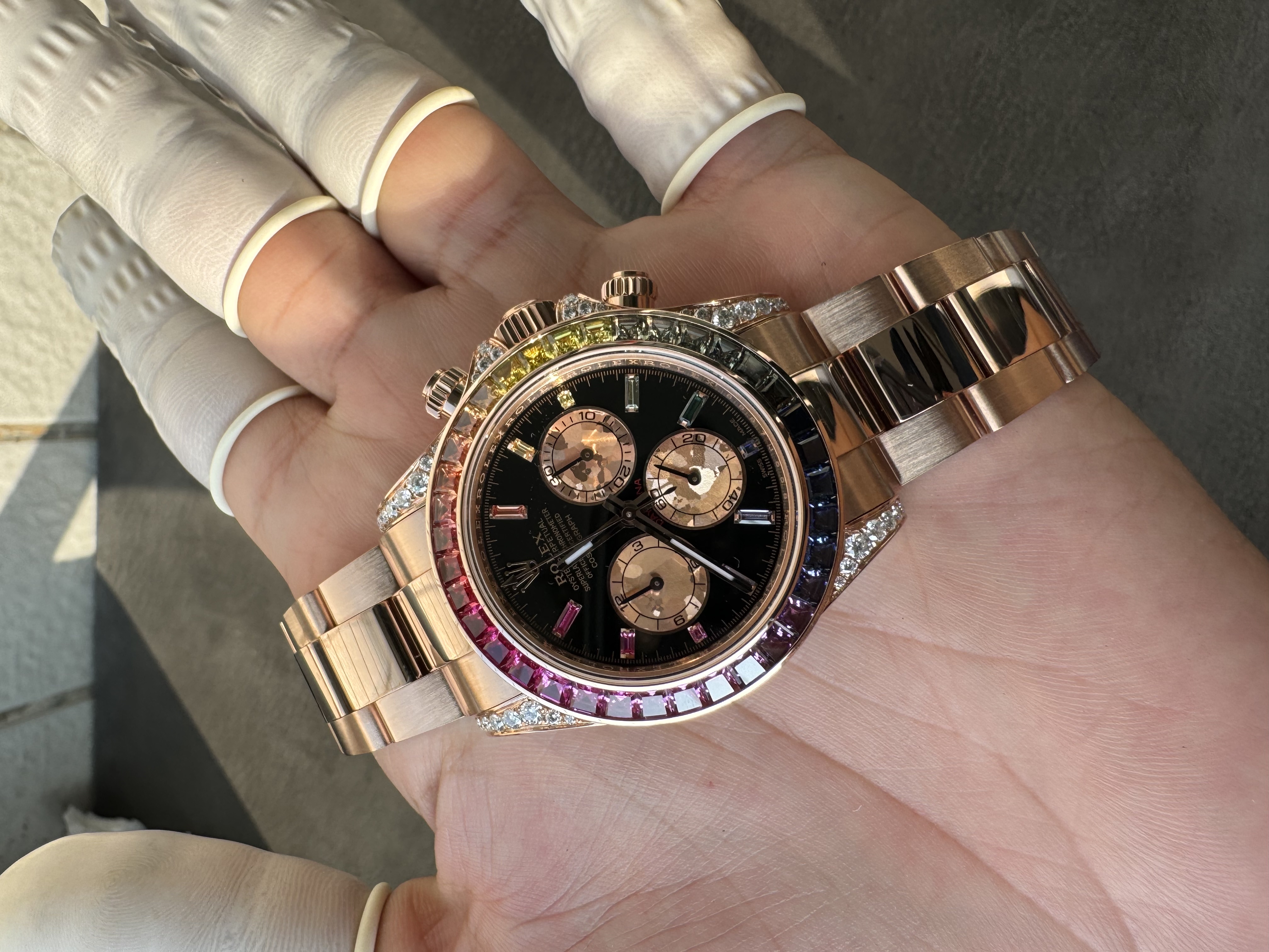 Super clone Rolex 1:1 Daytona black dial rainbow rose gold diamond