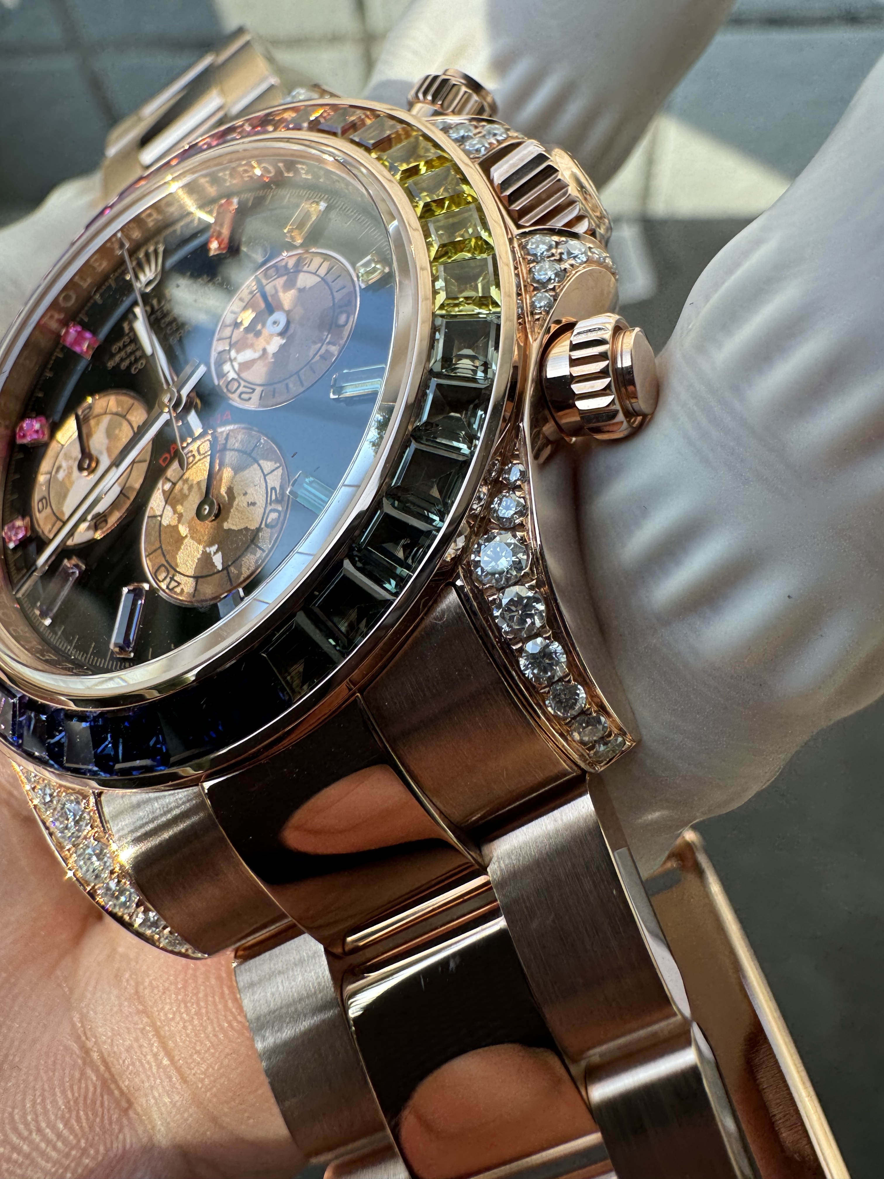 Super clone Rolex 1:1 Daytona black dial rainbow rose gold diamond