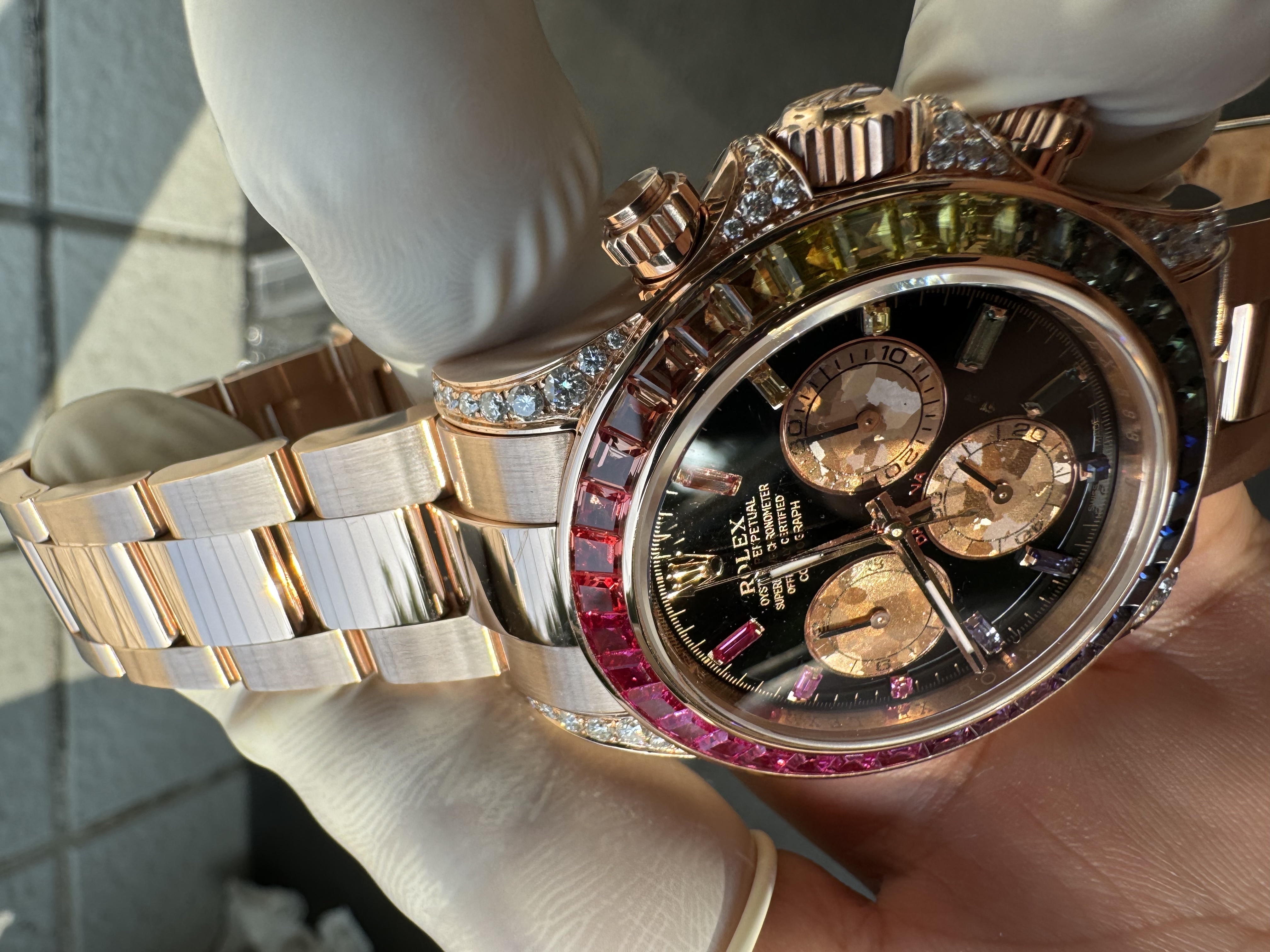 Super clone Rolex 1:1 Daytona black dial rainbow rose gold diamond