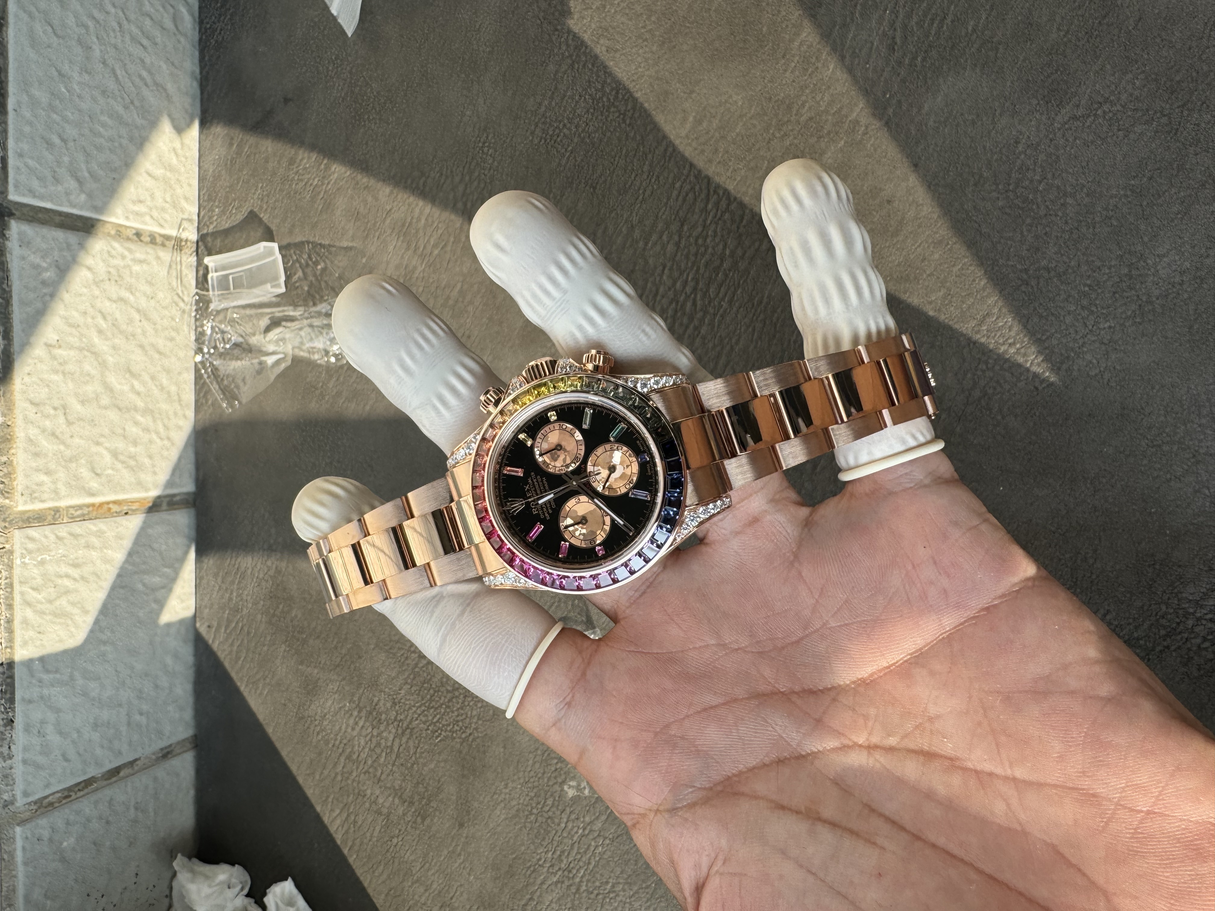Super clone Rolex 1:1 Daytona black dial rainbow rose gold diamond
