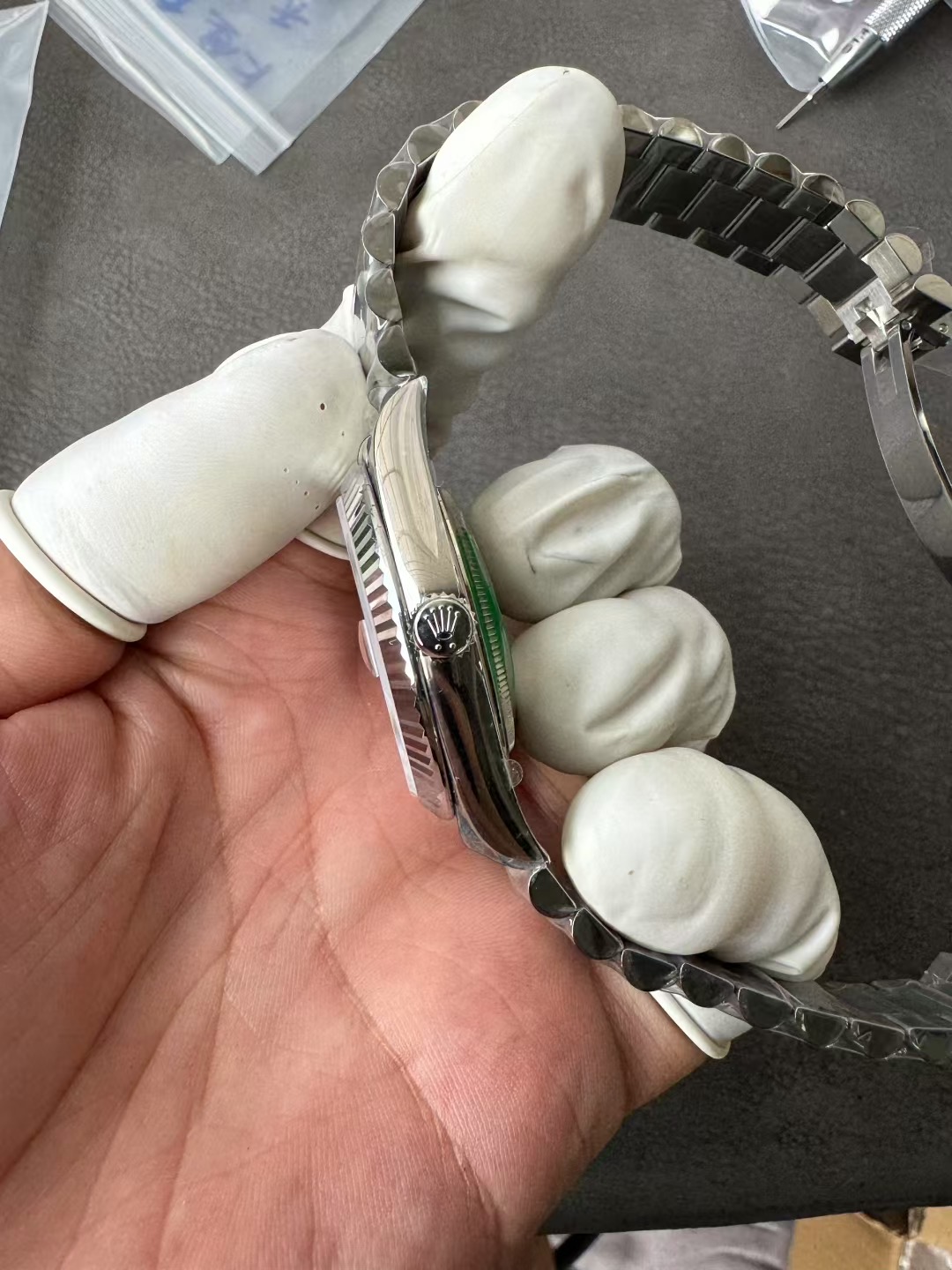 Super Clone Rolex 1:1 Day Date Platinum Gray Dial Bar Studs