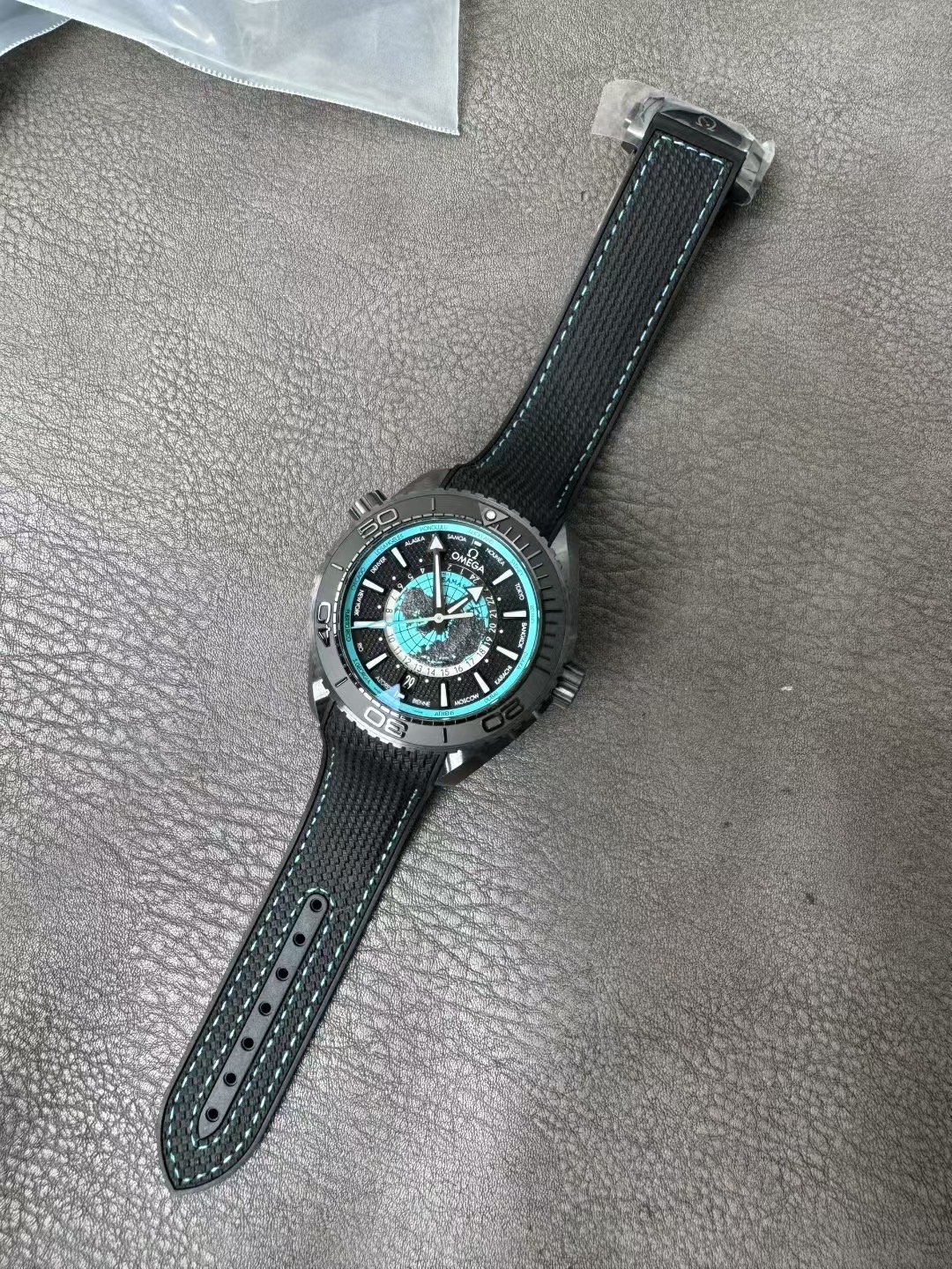 Super Clone 1:1 Omega Seamaster 215.92.46.2201.006 Black Ceramic Case Tiffany Blue Titanium Map
