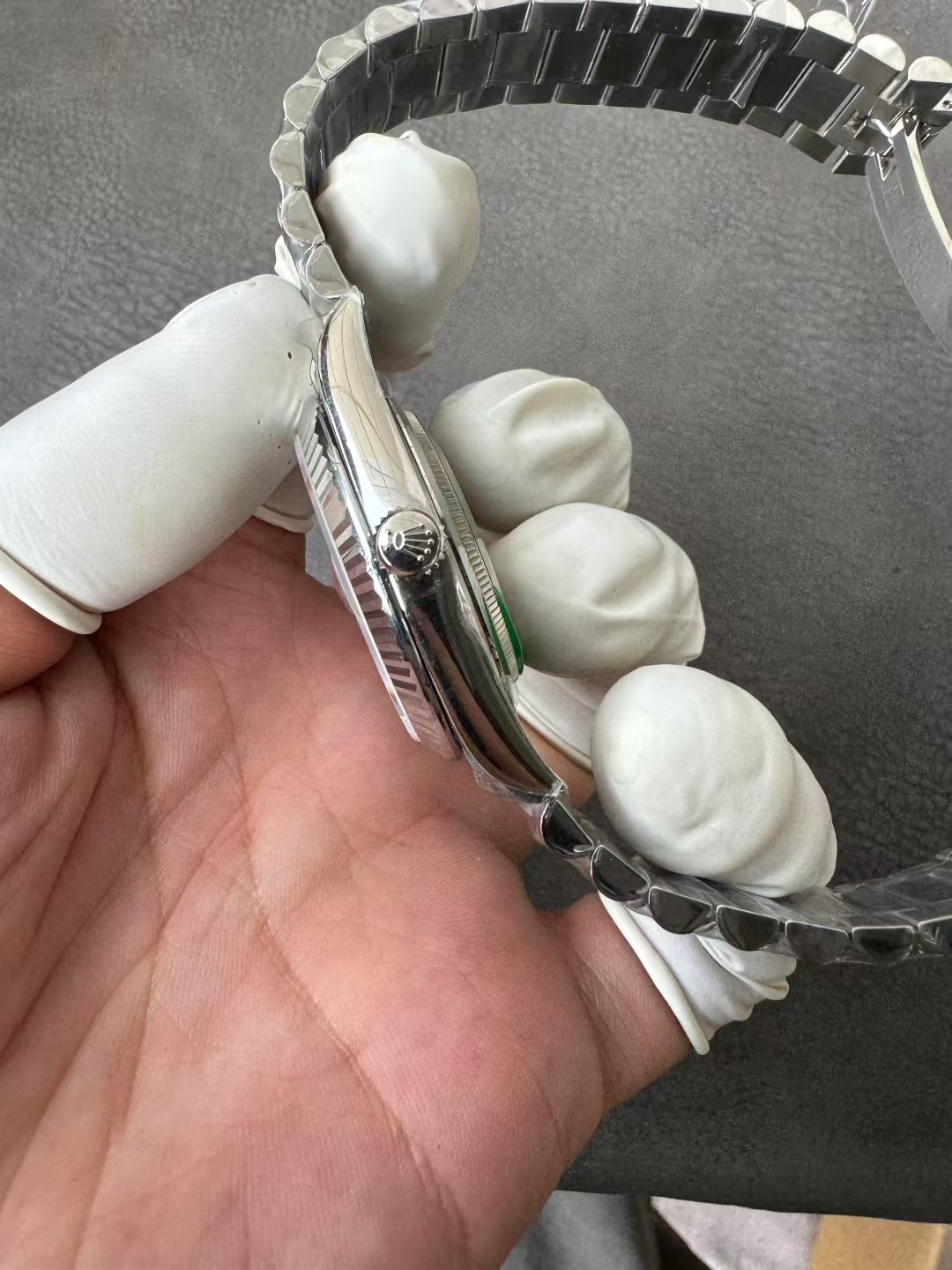 Super Clone Rolex 1:1 Calendar Platinum Black Dial Bar Studs