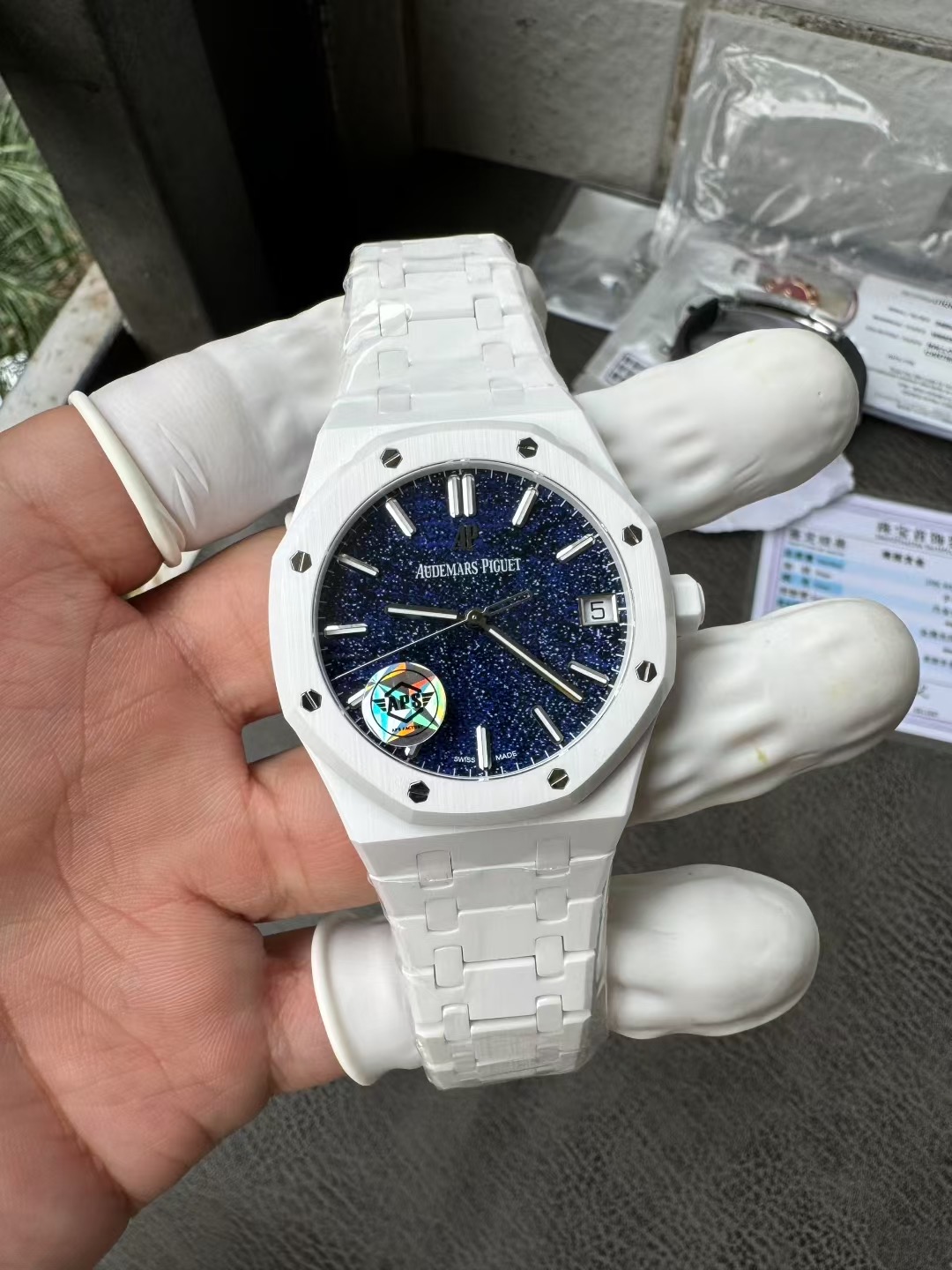 Super Clone 1:1 Audemars Piguet Royal Oak 15500 White Ceramic Starry Sky Dial 41mm