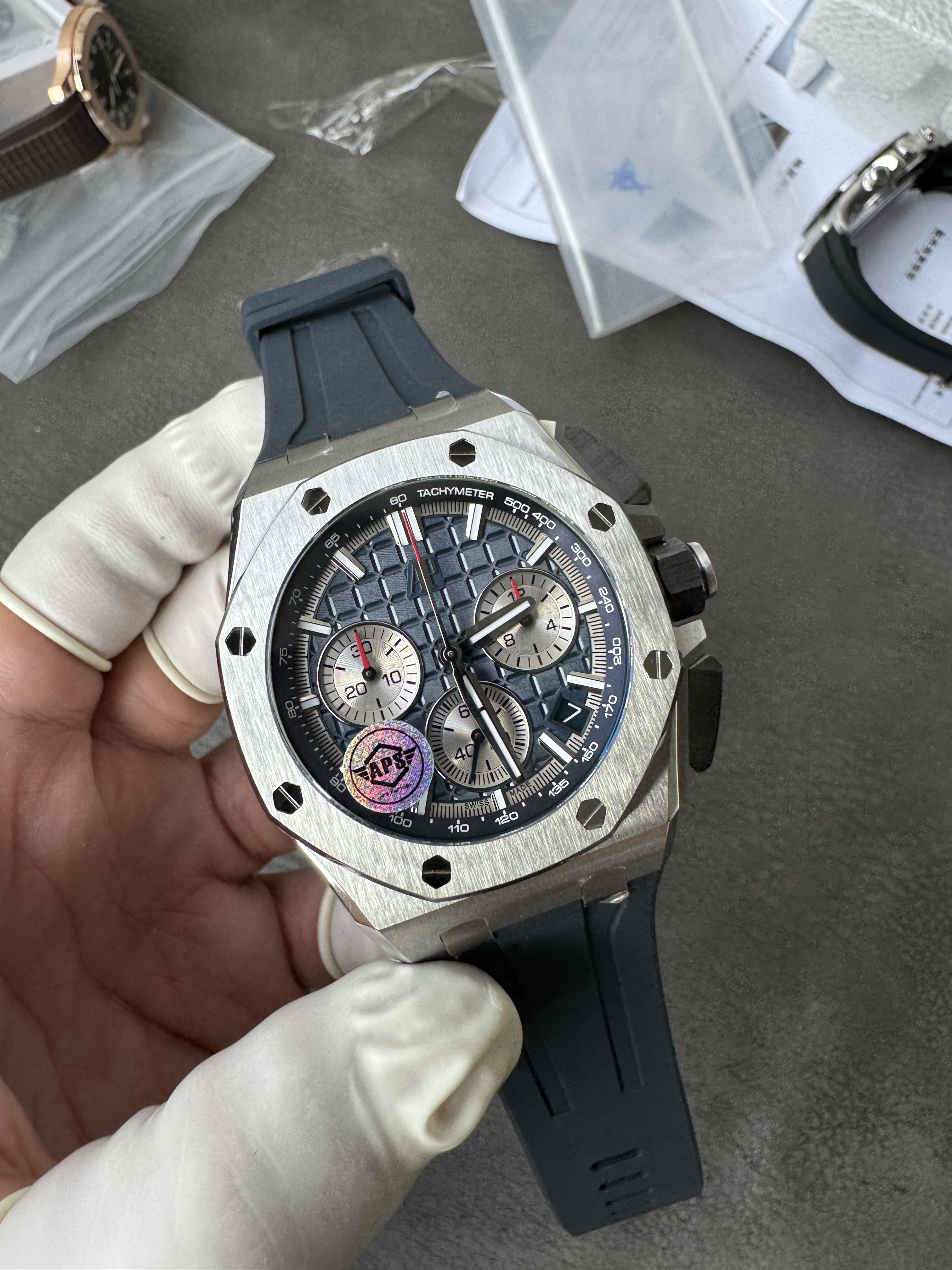Super Clone 1:1 Audemars Piguet Royal Oak Chronograph 26420 - 43mm Blue Dial with Blue Rubber Strap