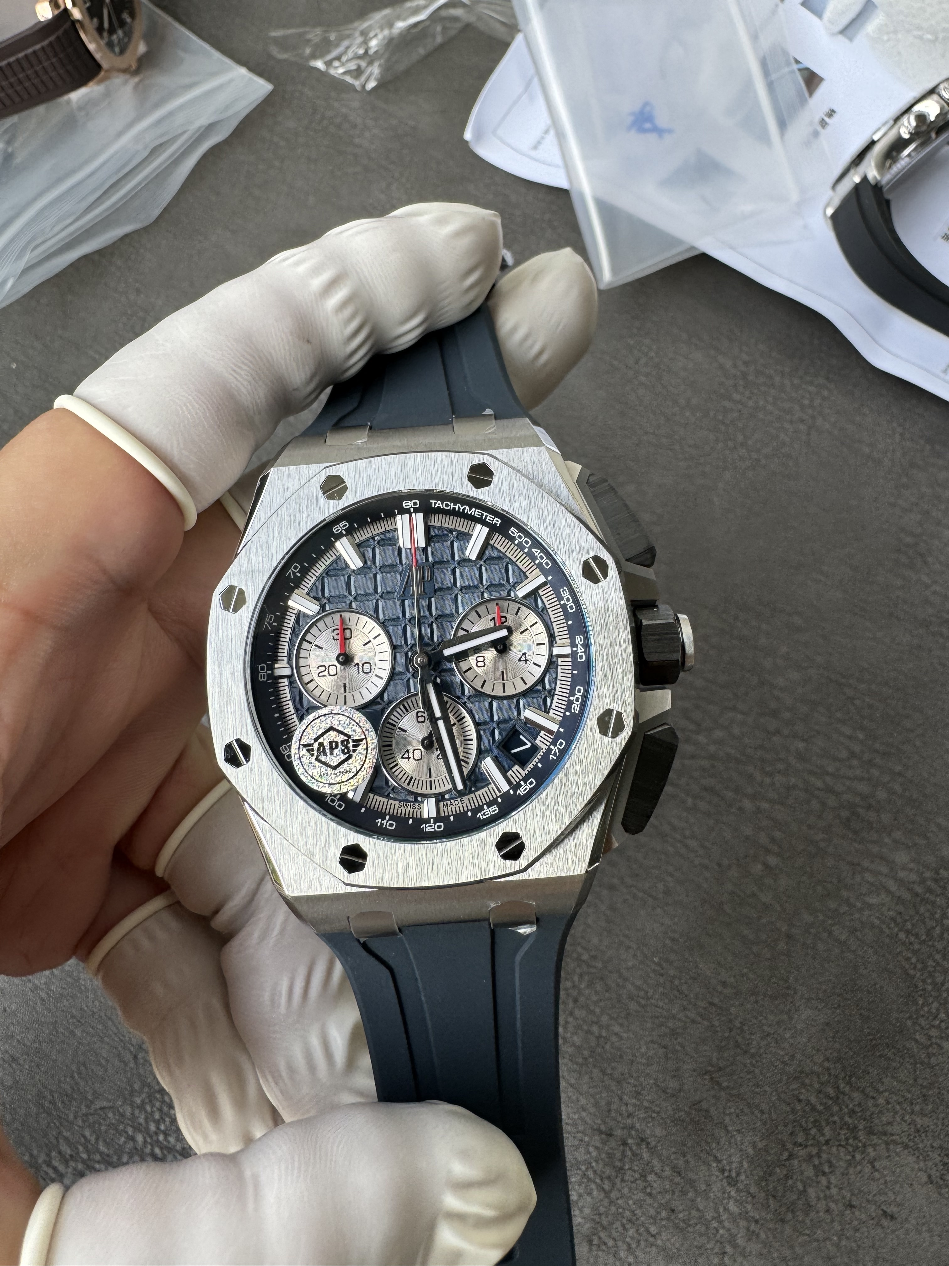 Super Clone 1:1 Audemars Piguet Royal Oak Chronograph 26420 - 43mm Blue Dial with Blue Rubber Strap