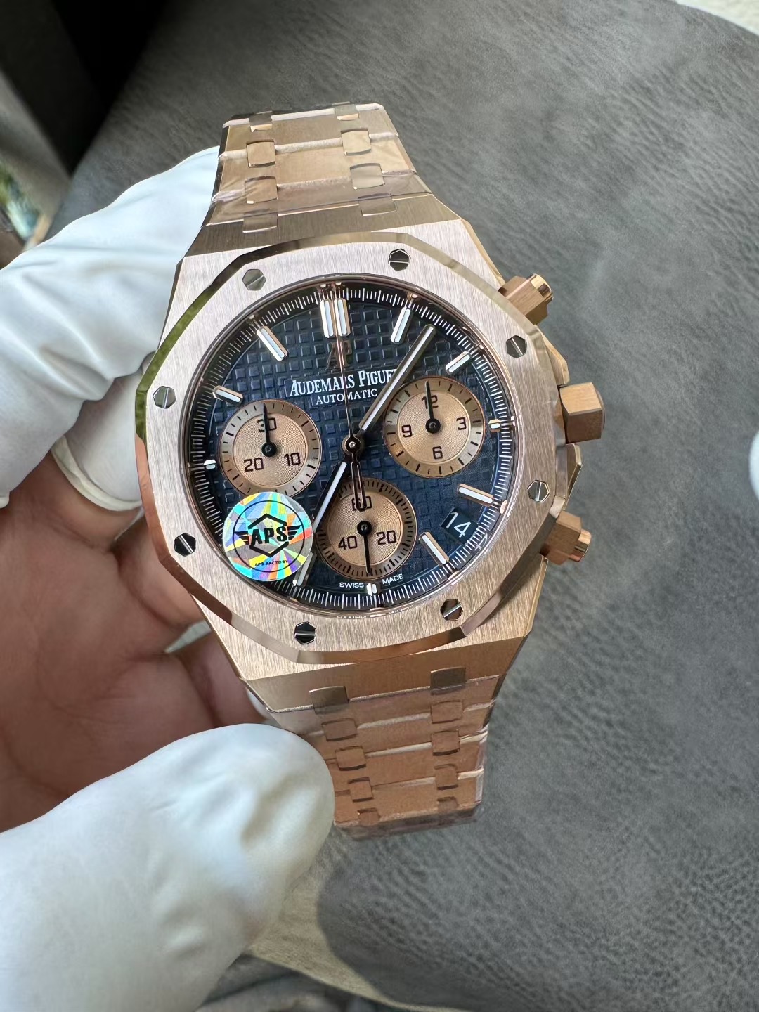 Super Clone Audemars Piguet 1:1 Royal Oak Chronograph 26240 Watches – 41mm Rose Gold with Blue Dial
