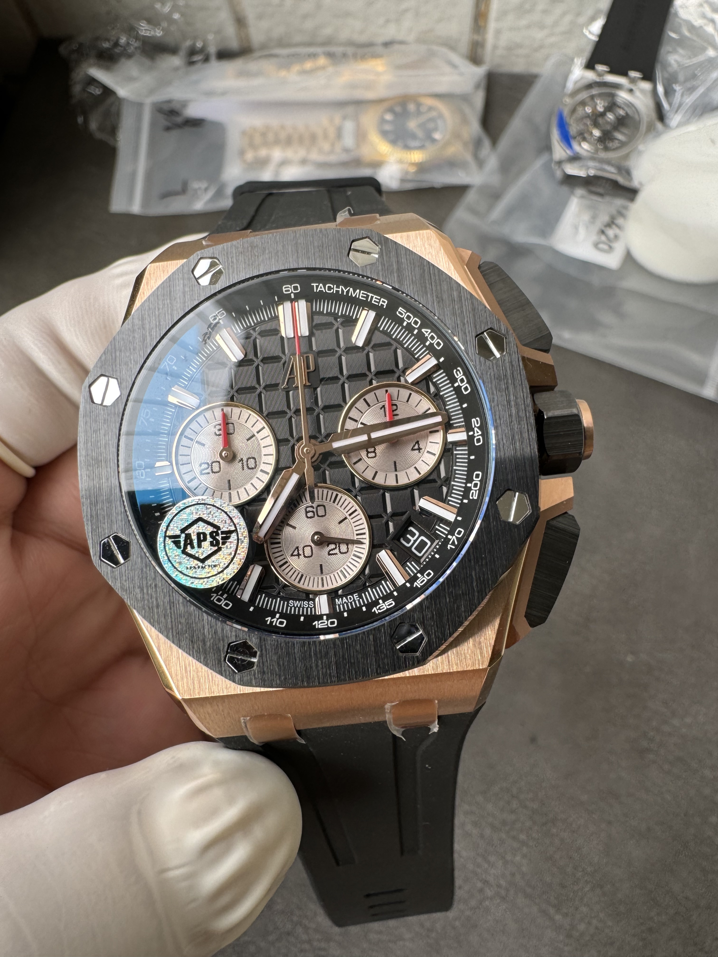 Super Clone Audemars Piguet 1:1 Royal Oak Chronograph 26420 Watch - 43mm Rose Gold with Black Dial