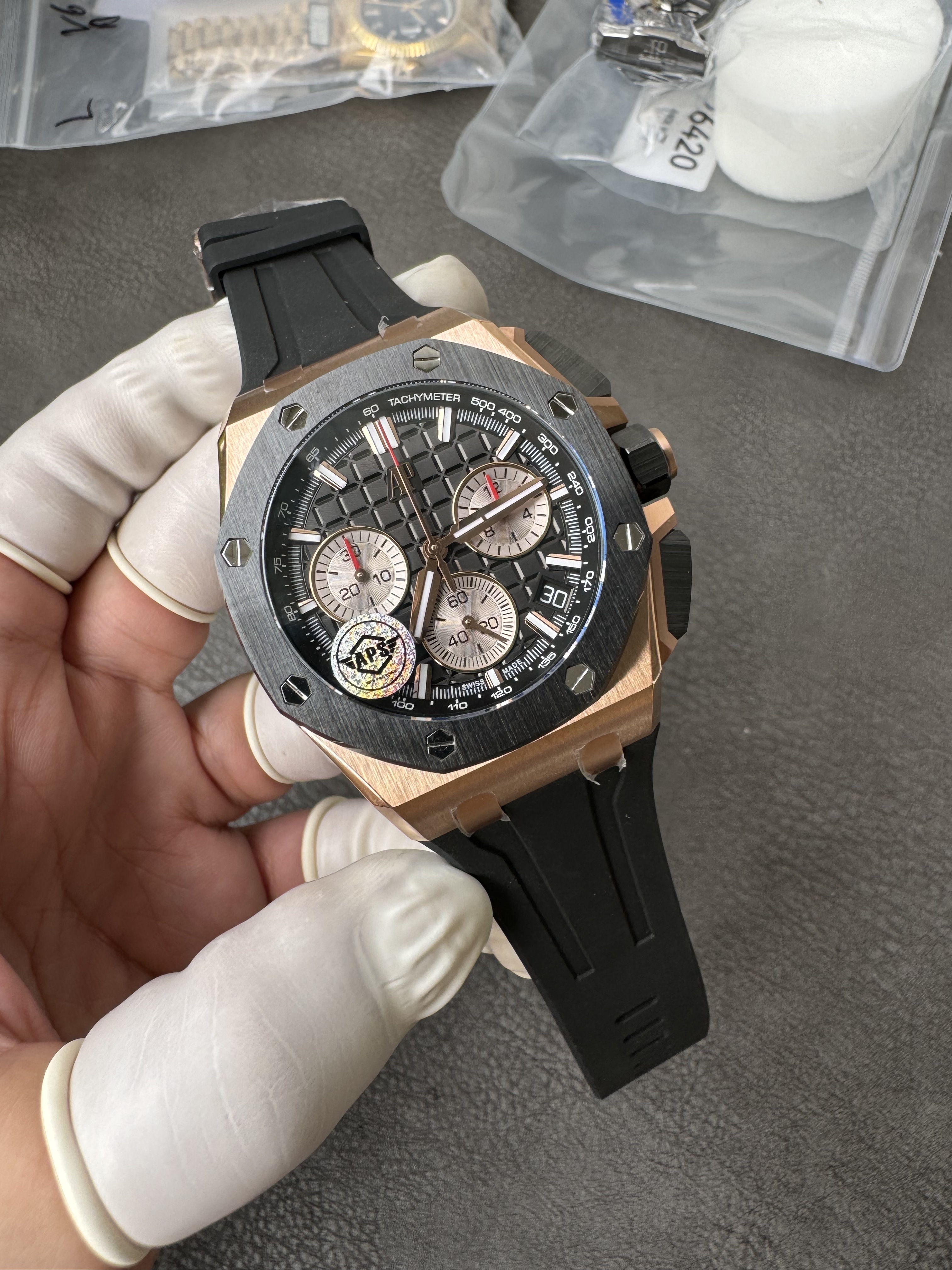 Super Clone Audemars Piguet 1:1 Royal Oak Chronograph 26420 Watch - 43mm Rose Gold with Black Dial