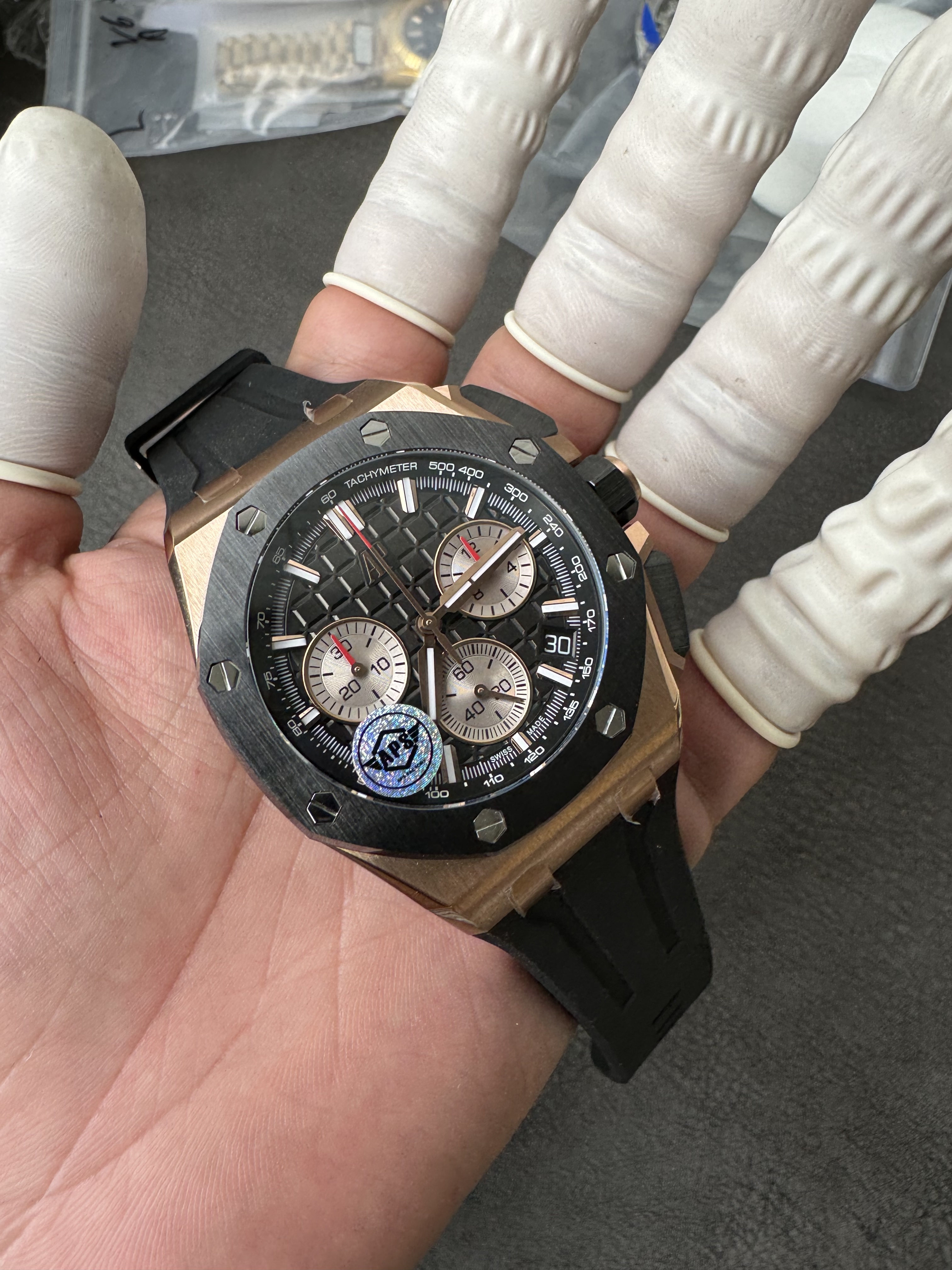 Super Clone Audemars Piguet 1:1 Royal Oak Chronograph 26420 Watch - 43mm Rose Gold with Black Dial