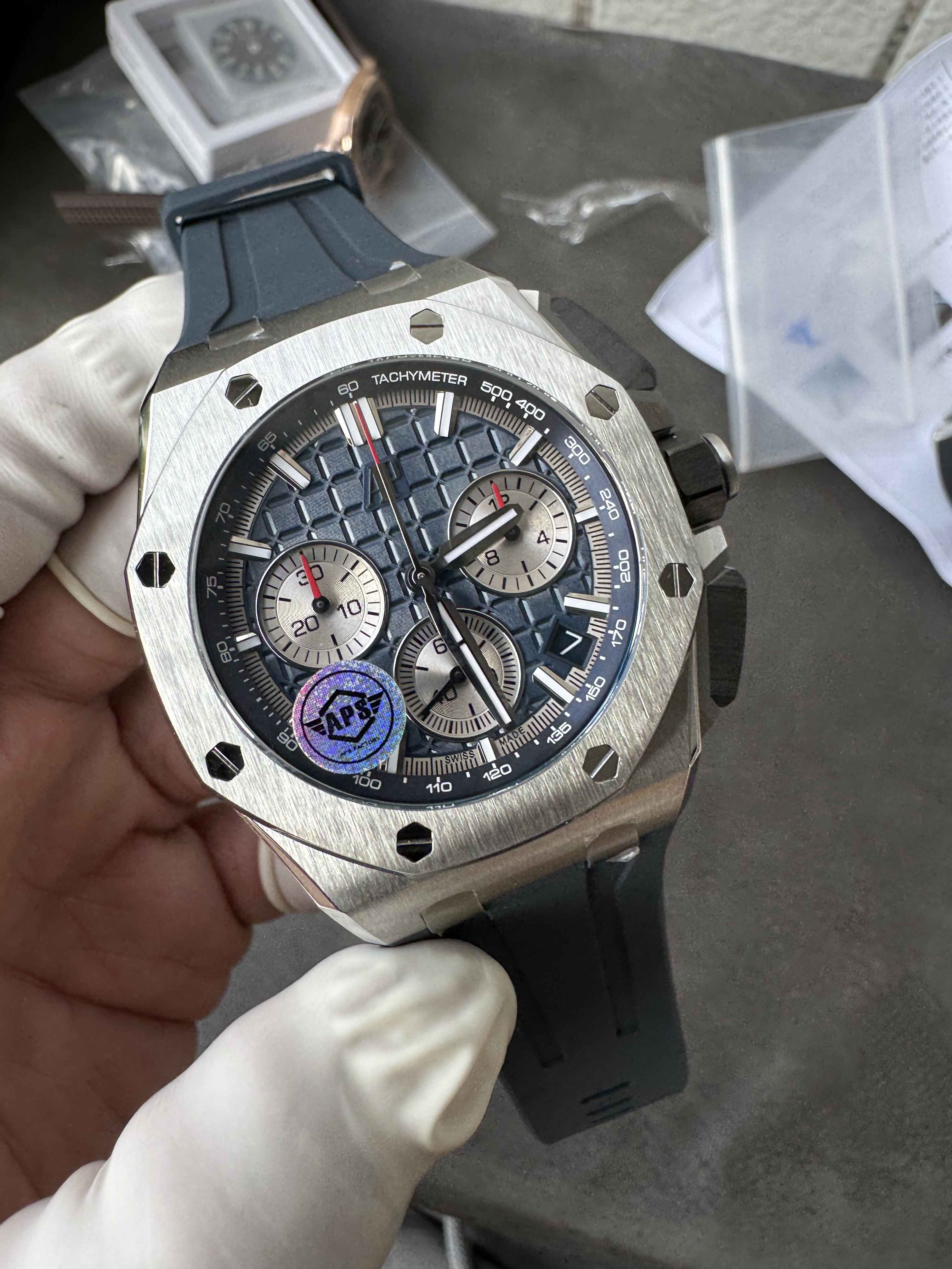 Super Clone 1:1 Audemars Piguet Royal Oak Chronograph 26420 - 43mm Blue Dial with Blue Rubber Strap