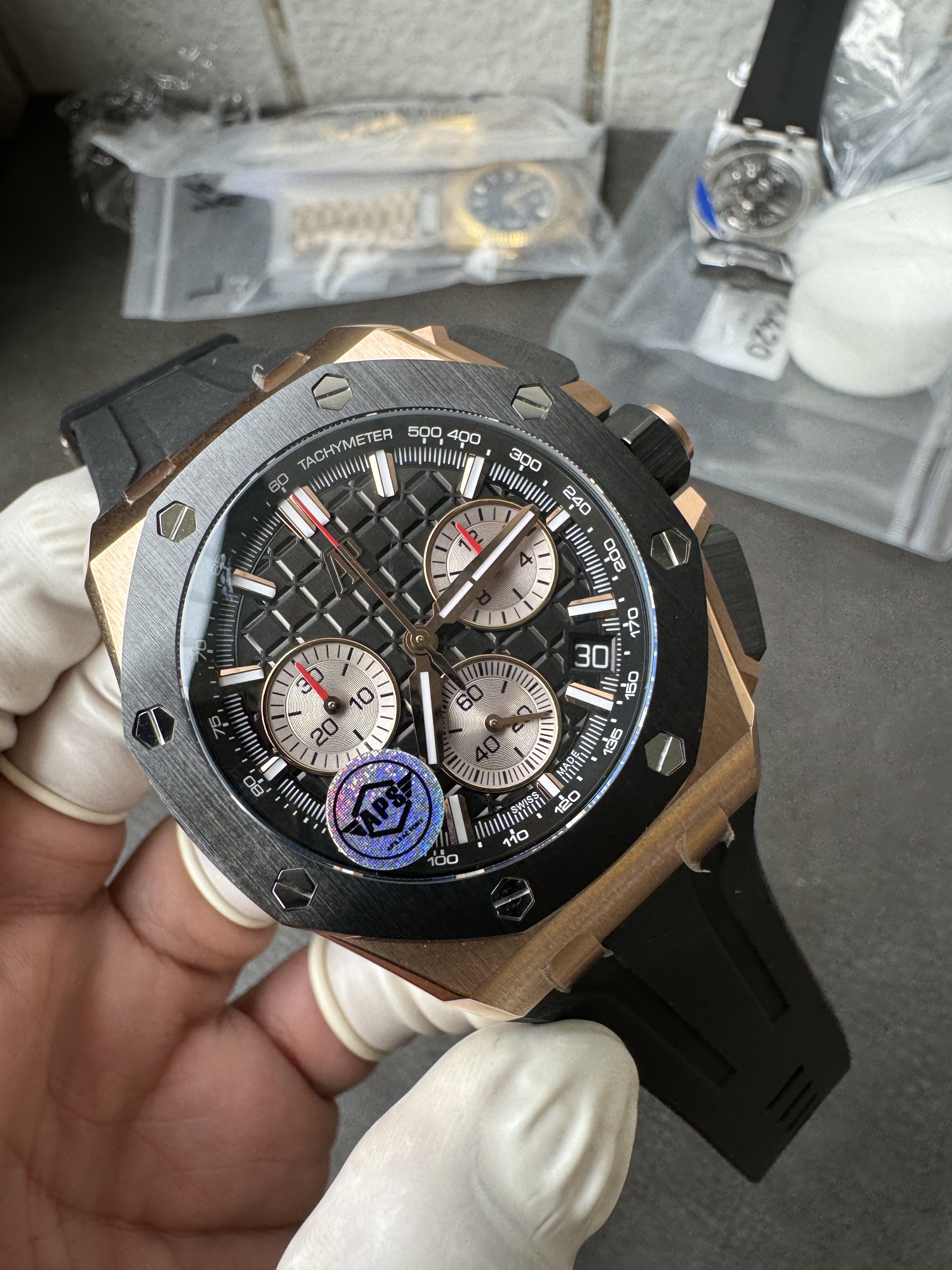 Super Clone Audemars Piguet 1:1 Royal Oak Chronograph 26420 Watch - 43mm Rose Gold with Black Dial