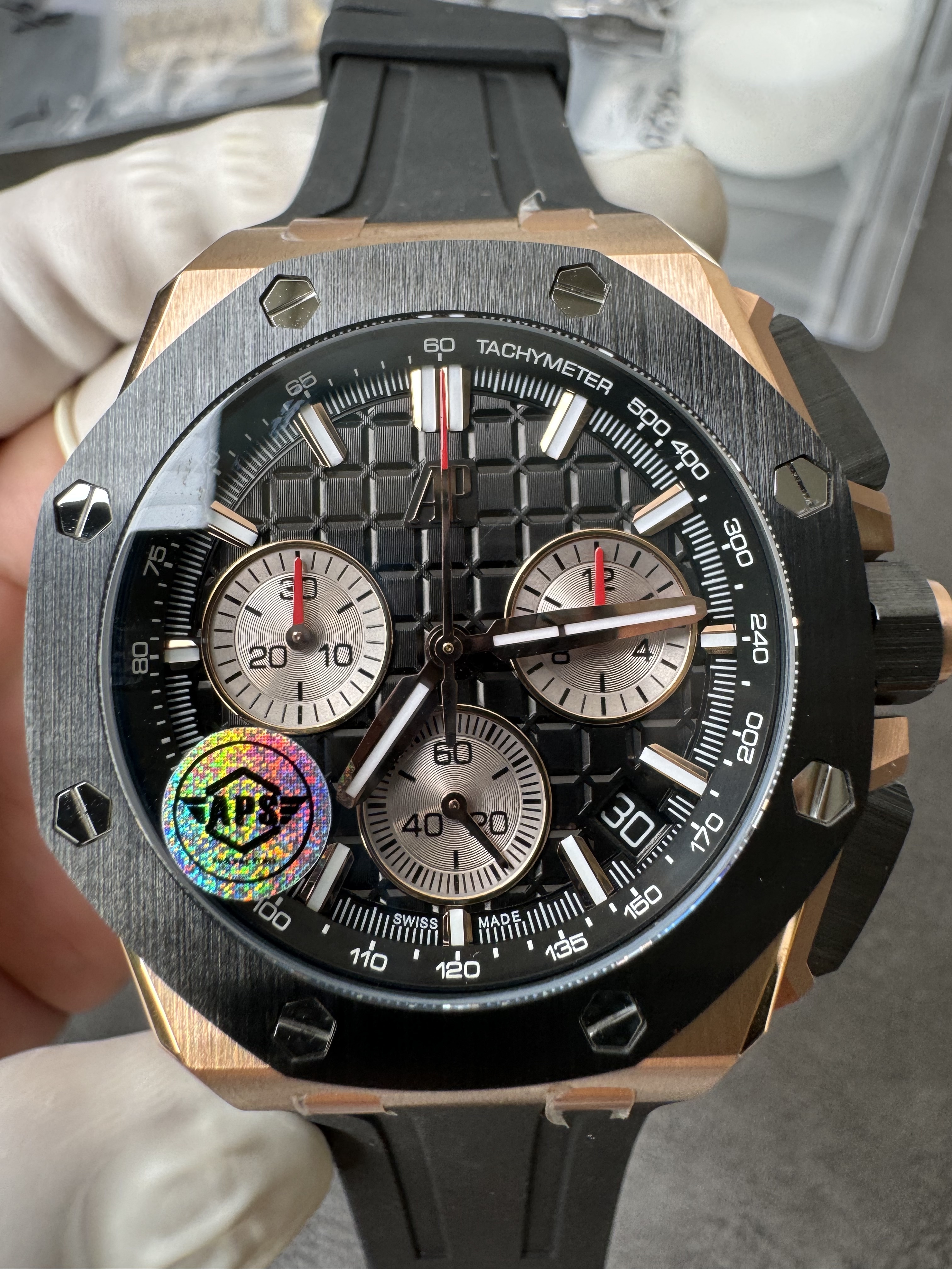 Super Clone Audemars Piguet 1:1 Royal Oak Chronograph 26420 Watch - 43mm Rose Gold with Black Dial