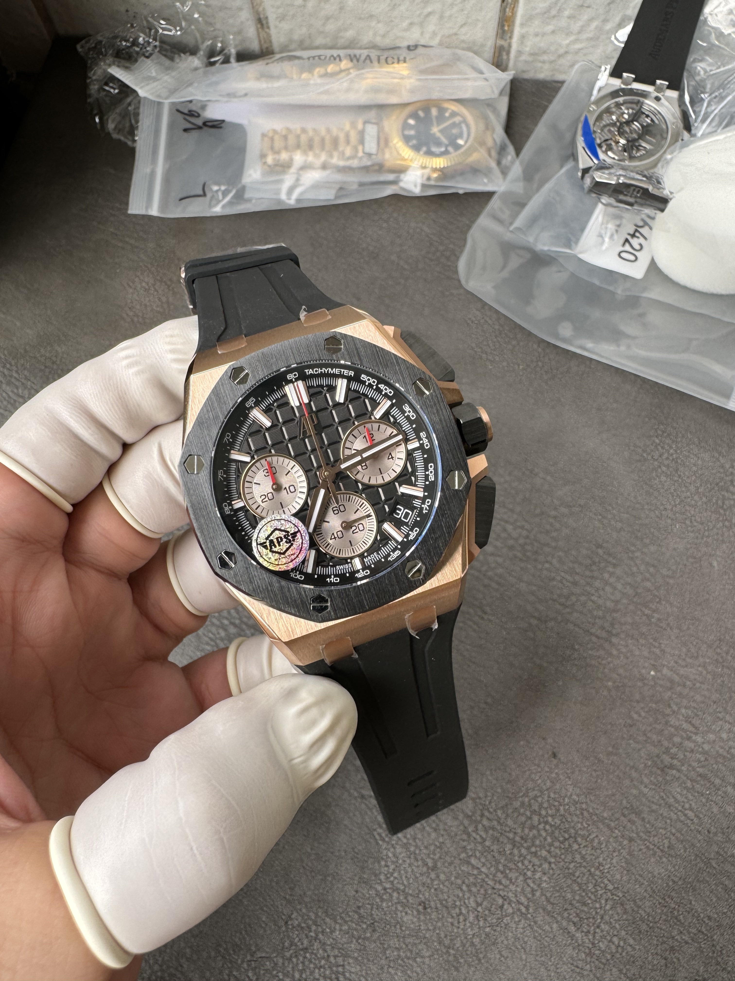 Super Clone Audemars Piguet 1:1 Royal Oak Chronograph 26420 Watch - 43mm Rose Gold with Black Dial