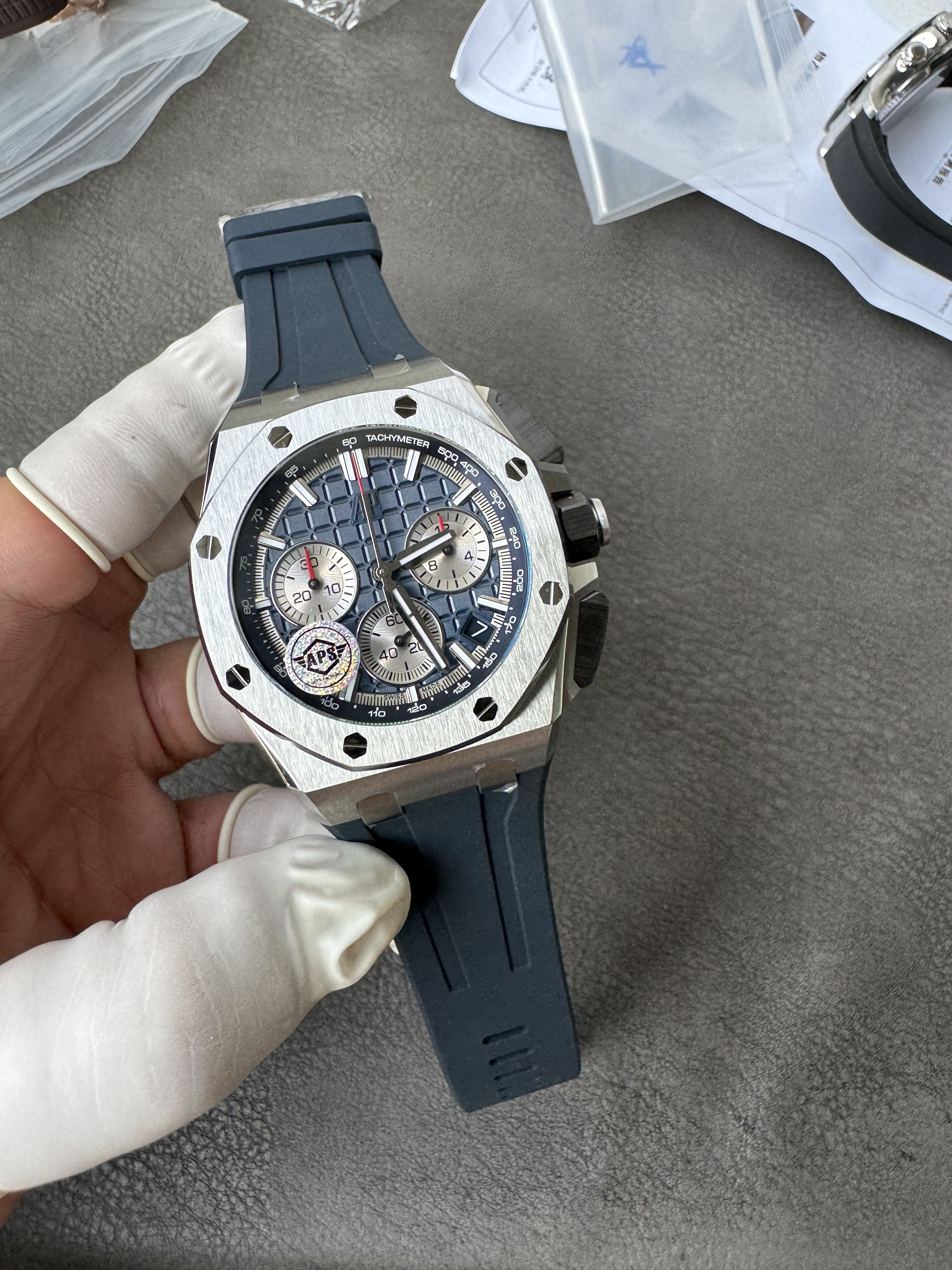 Super Clone 1:1 Audemars Piguet Royal Oak Chronograph 26420 - 43mm Blue Dial with Blue Rubber Strap
