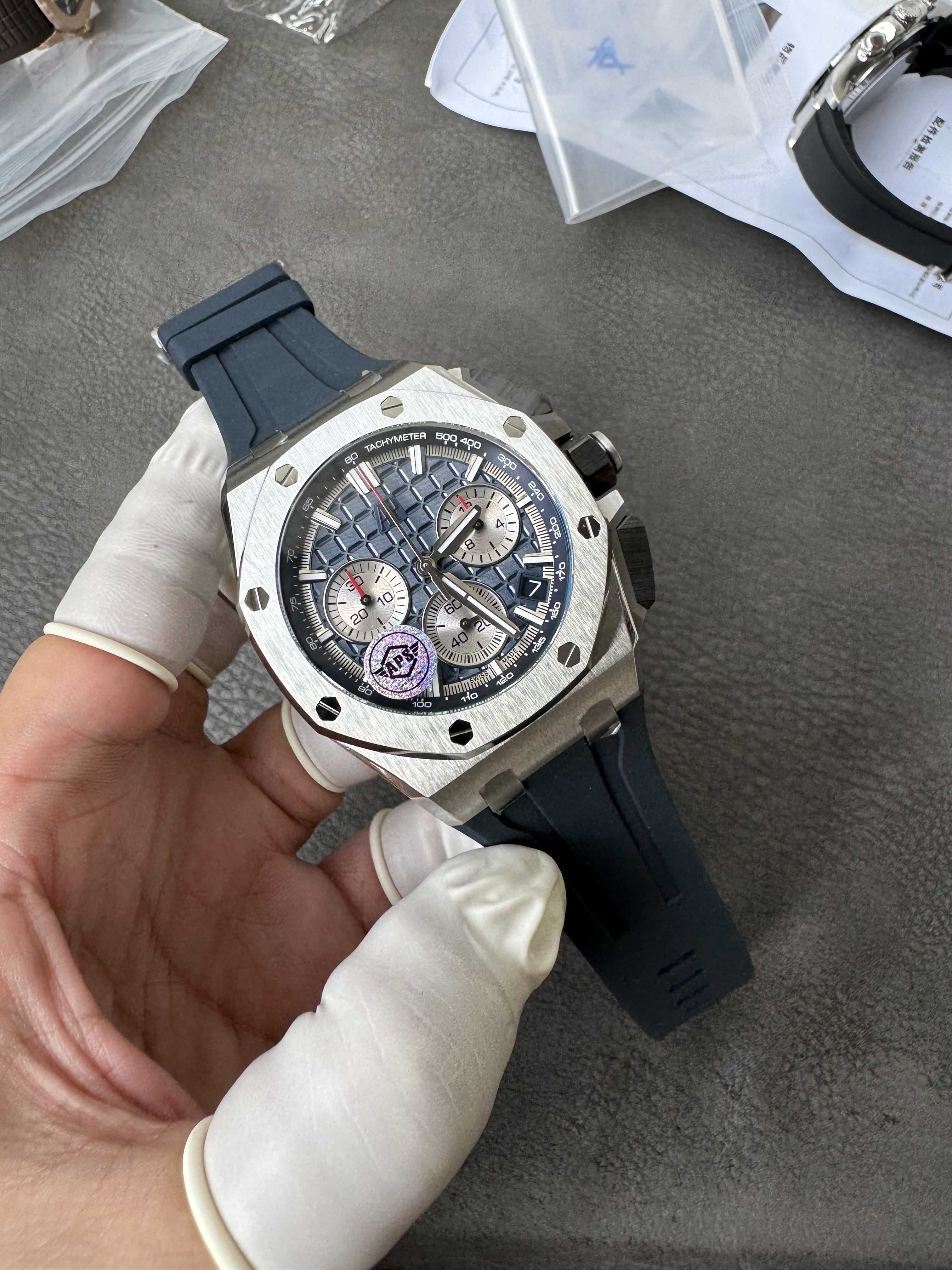 Super Clone 1:1 Audemars Piguet Royal Oak Chronograph 26420 - 43mm Blue Dial with Blue Rubber Strap