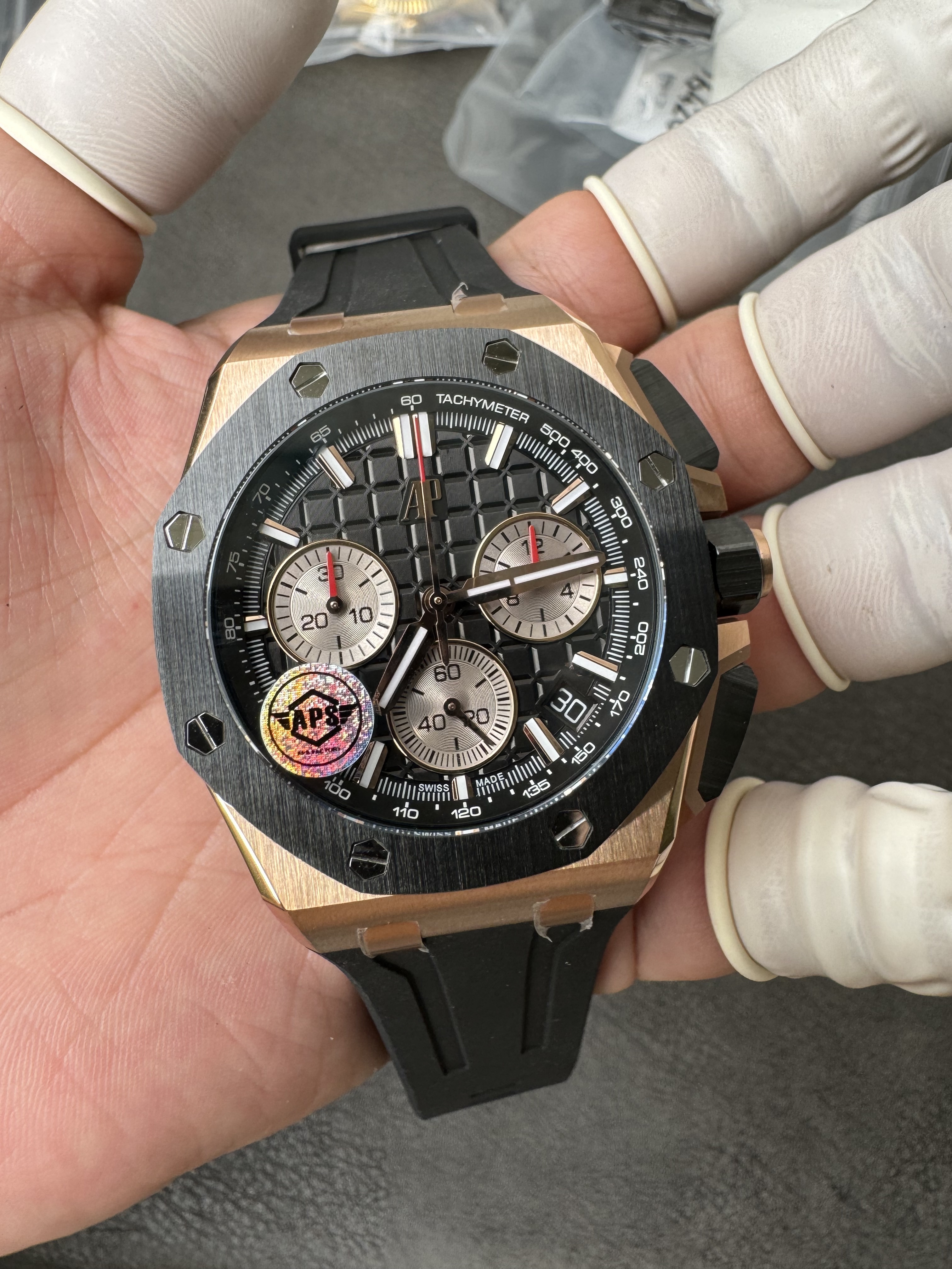 Super Clone Audemars Piguet 1:1 Royal Oak Chronograph 26420 Watch - 43mm Rose Gold with Black Dial