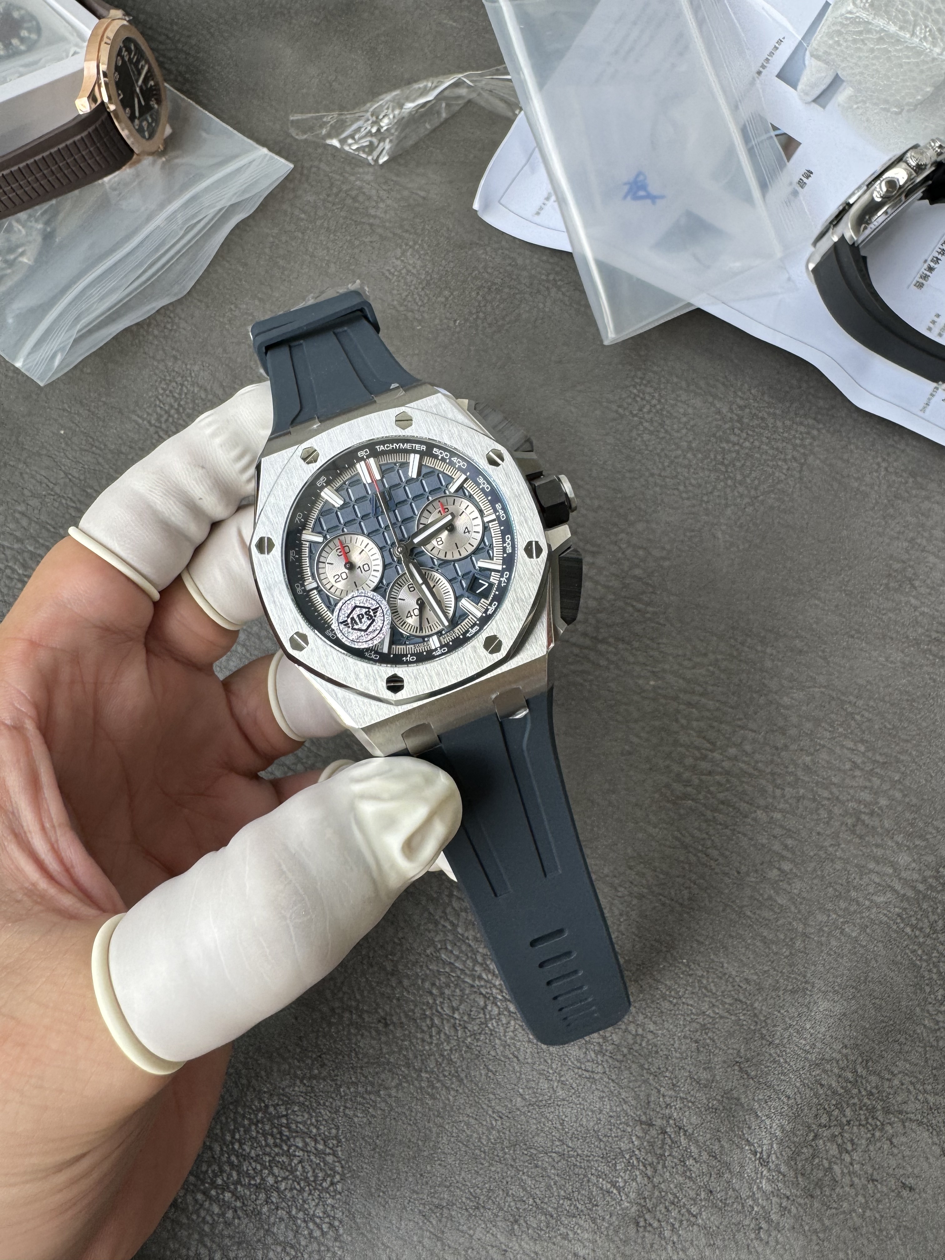 Super Clone 1:1 Audemars Piguet Royal Oak Chronograph 26420 - 43mm Blue Dial with Blue Rubber Strap