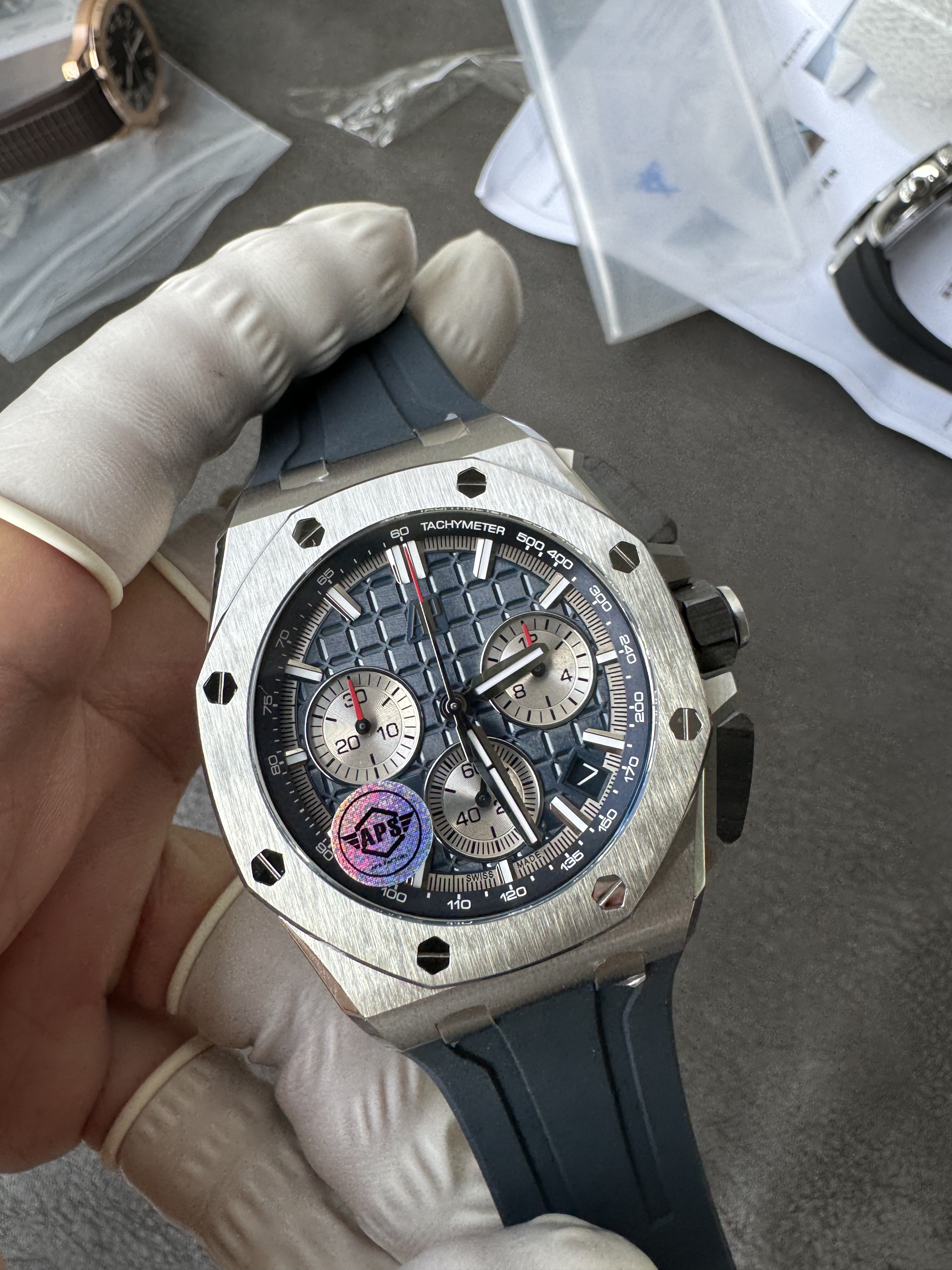 Super Clone 1:1 Audemars Piguet Royal Oak Chronograph 26420 - 43mm Blue Dial with Blue Rubber Strap