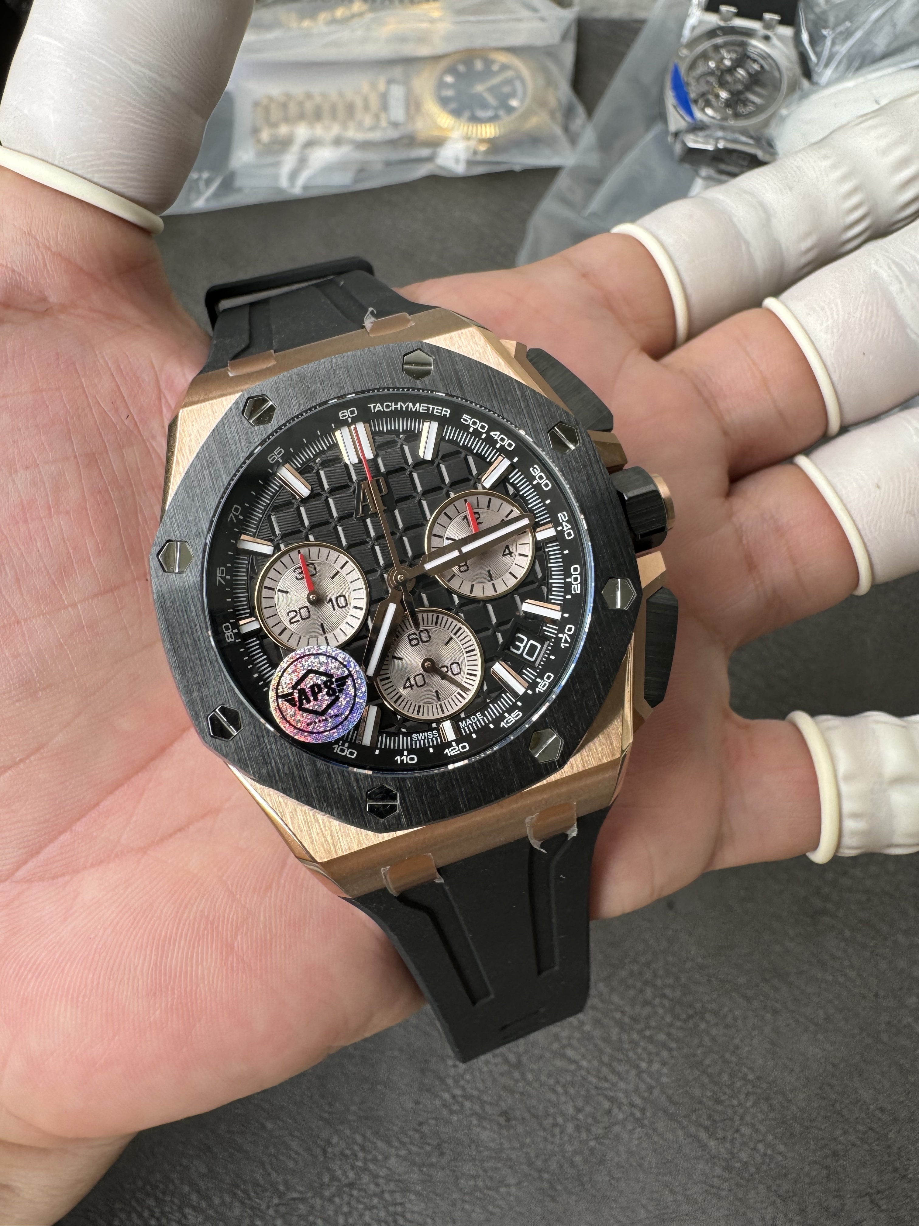 Super Clone Audemars Piguet 1:1 Royal Oak Chronograph 26420 Watch - 43mm Rose Gold with Black Dial
