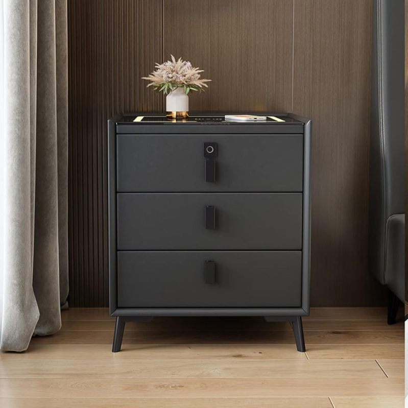 🔥 Mesita de noche inteligente/estación de carga inalámbrica, mesita de noche con luz LED de 3 colores y altavoz Bluetooth, mesa auxiliar con cerradura de huella dactilar y 3 cajones, moderna mesita de noche pequeña para dormitorio, salón.