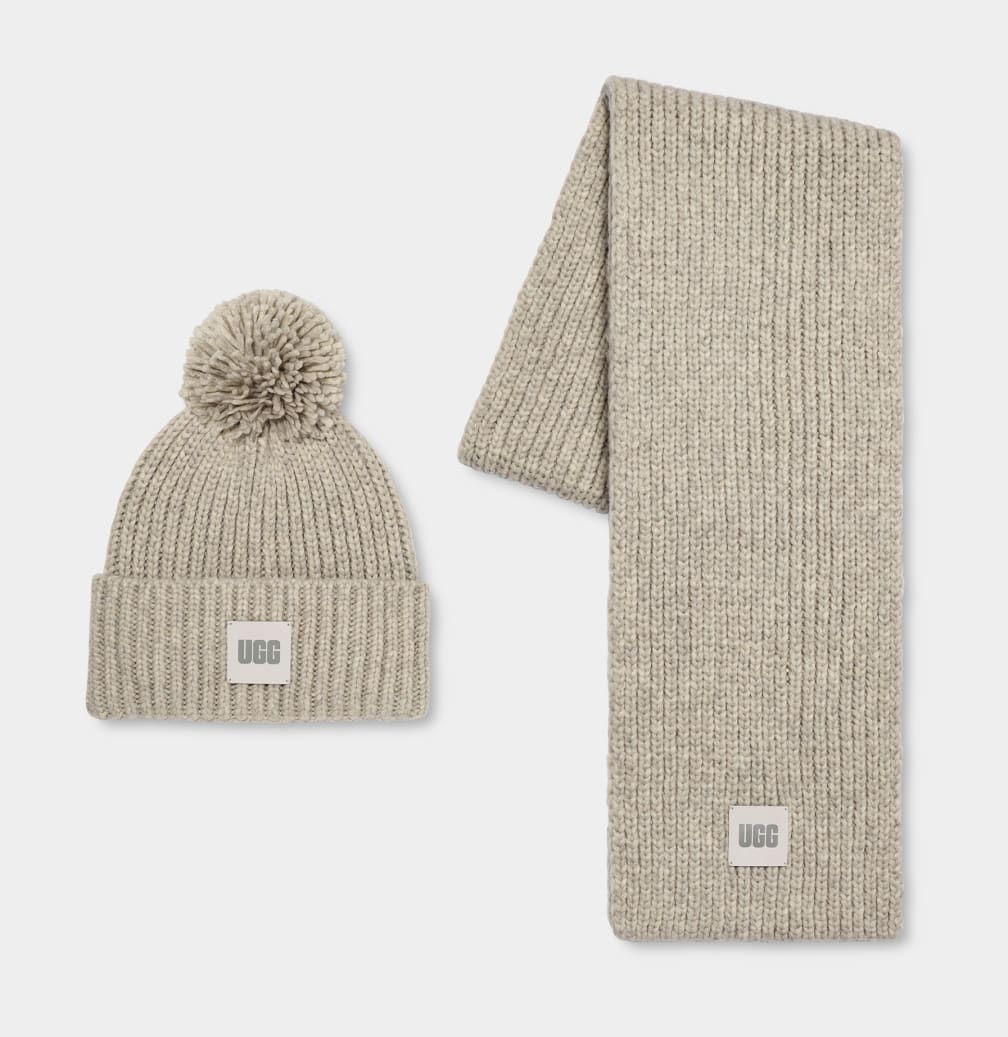 Chunky Rib Beanie Knit Pom Set