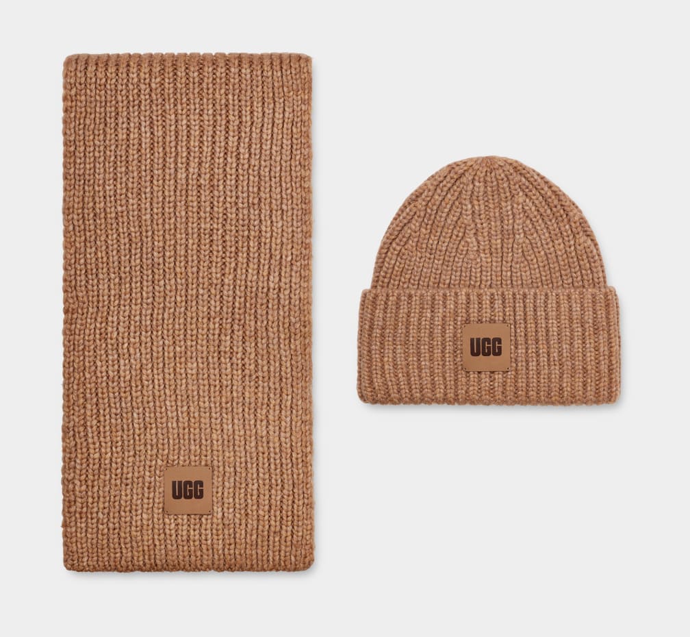 Chunky Rib Knit Beanie Set