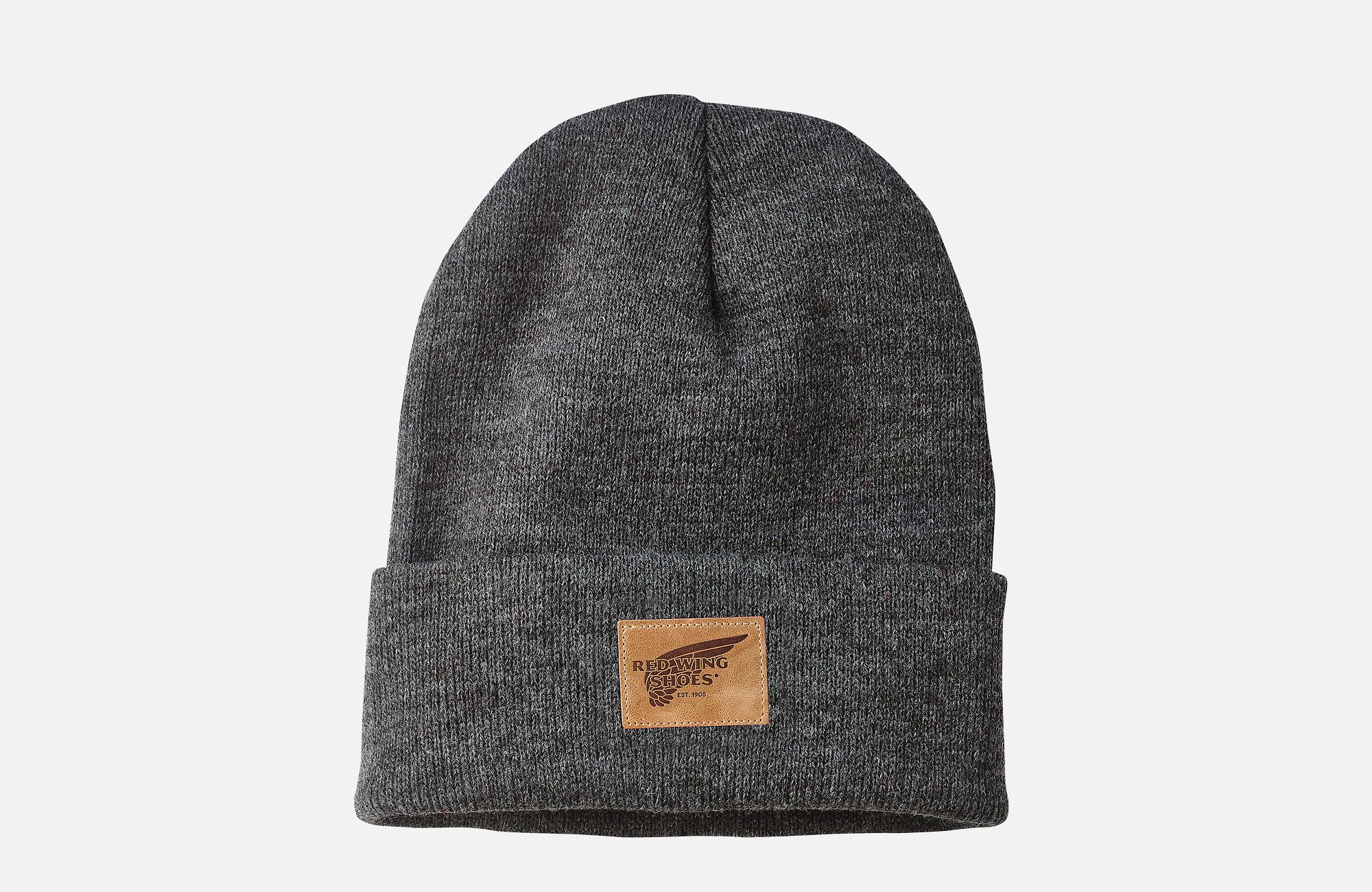Leather Logo Knit Beanie Hat