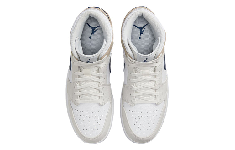 Air Jordan 1 Mid \'White Khaki Blue Void\'  DO6726-100 Classic Sneakers