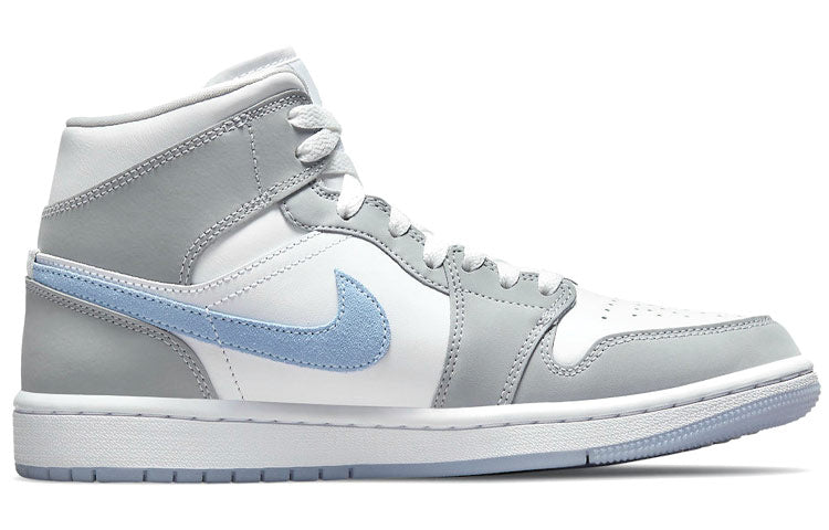 (WMNS) Air Jordan 1 Mid 'Wolf Grey Aluminum' BQ6472-105 Classic Sneakers - Click Image to Close