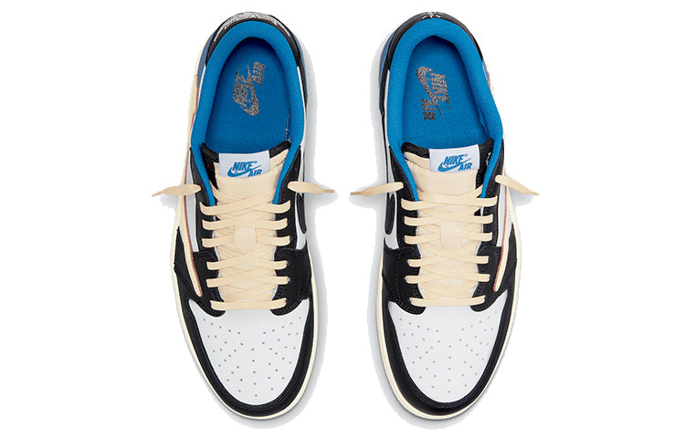 Fragment Design x Travis Scott x Air Jordan 1 Retro Low \'Sail Black Military Blue\'  DM7866-140 Classic Sneakers