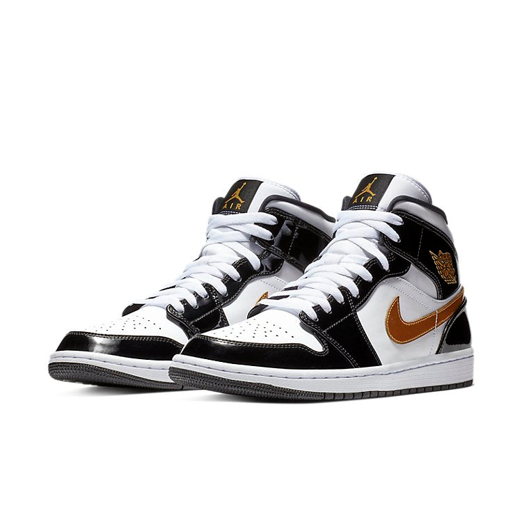 Air Jordan 1 Mid Patent \'Black Gold\'  852542-007 Vintage Sportswear