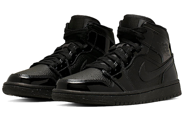 (WMNS) Air Jordan 1 Mid Patent 'Triple Black' BQ6472-003 Cultural Kicks - Click Image to Close